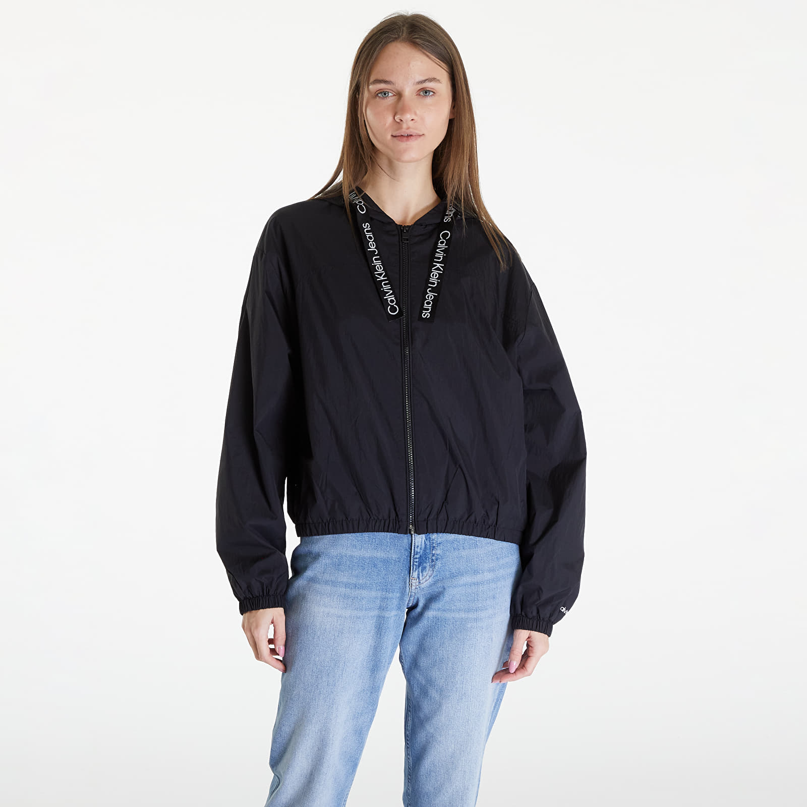 Kurtki wiatrówki Calvin Klein Jeans Logo Drawstring Windbreaker Black