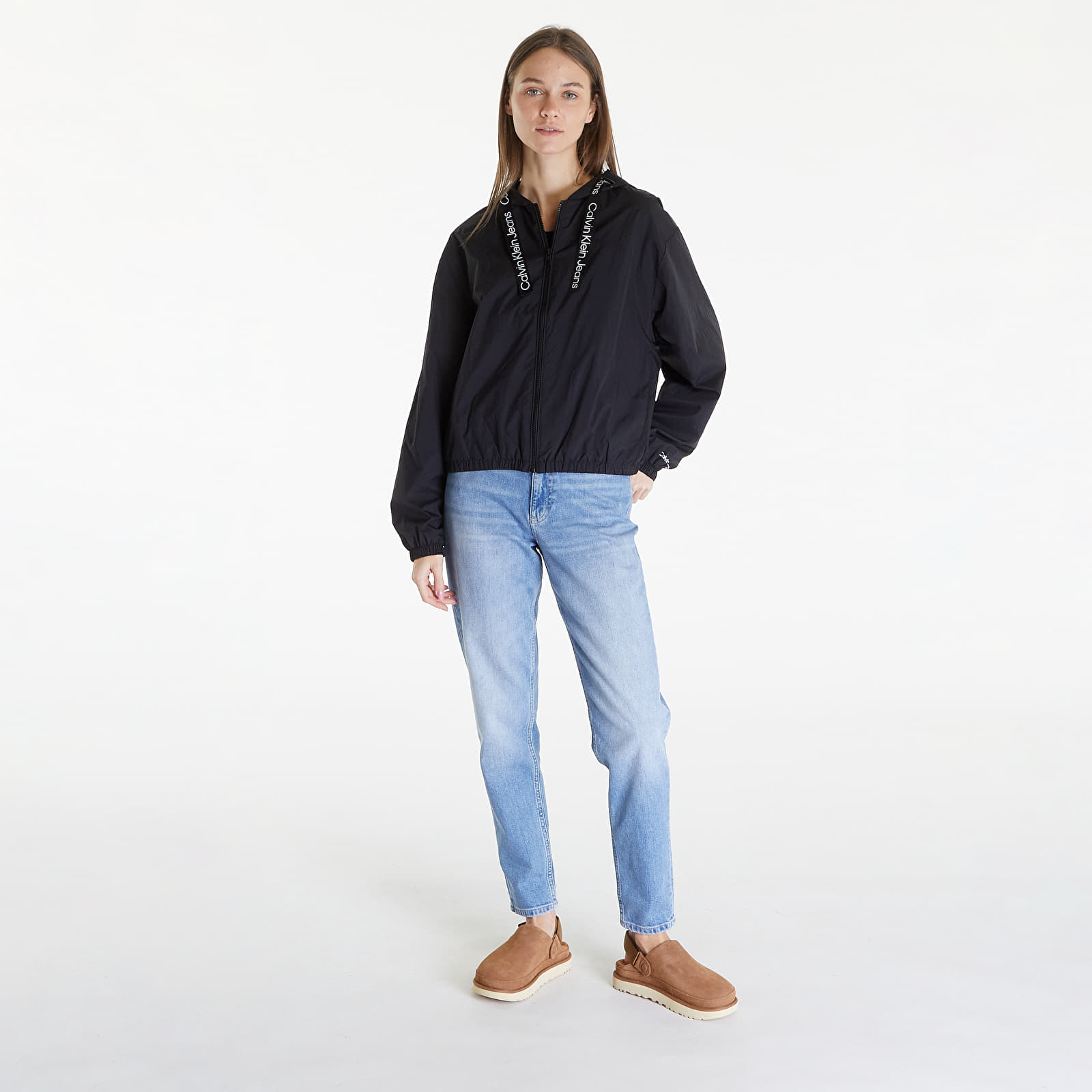 Kurtki wiatrówki Calvin Klein Jeans Logo Drawstring Windbreaker Black
