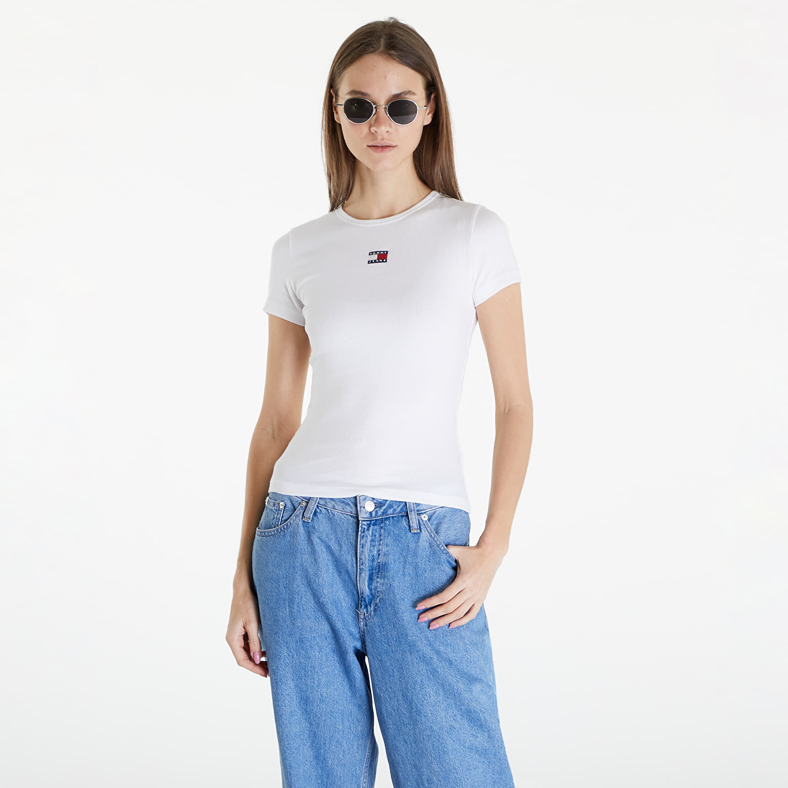   Μπλούζες Tommy Jeans Slim Badge Rib Short Sleeve Tee White