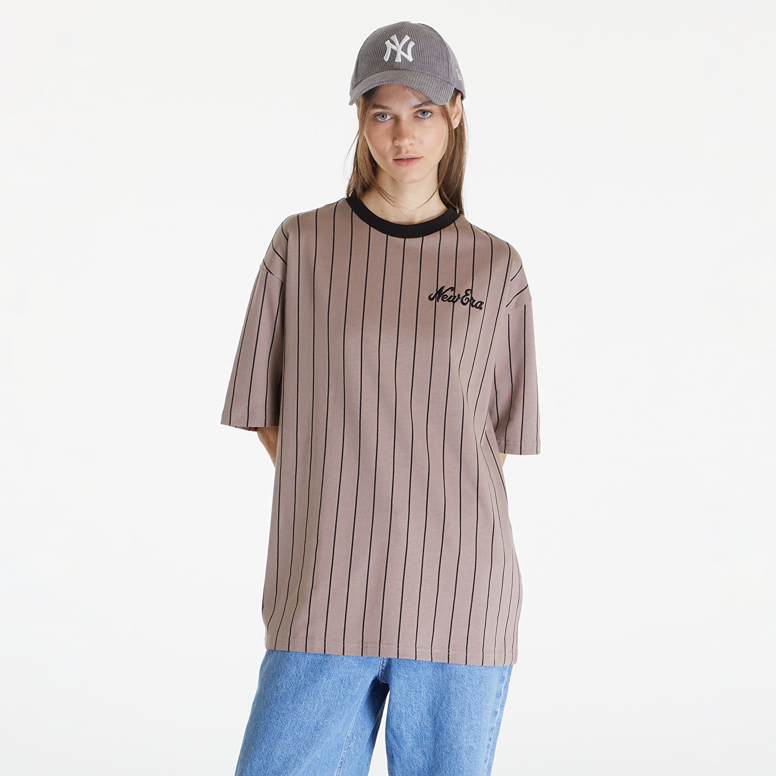  Μπλούζες New Era Pinstripe Oversized T-Shirt UNISEX Ash Brown/ Black