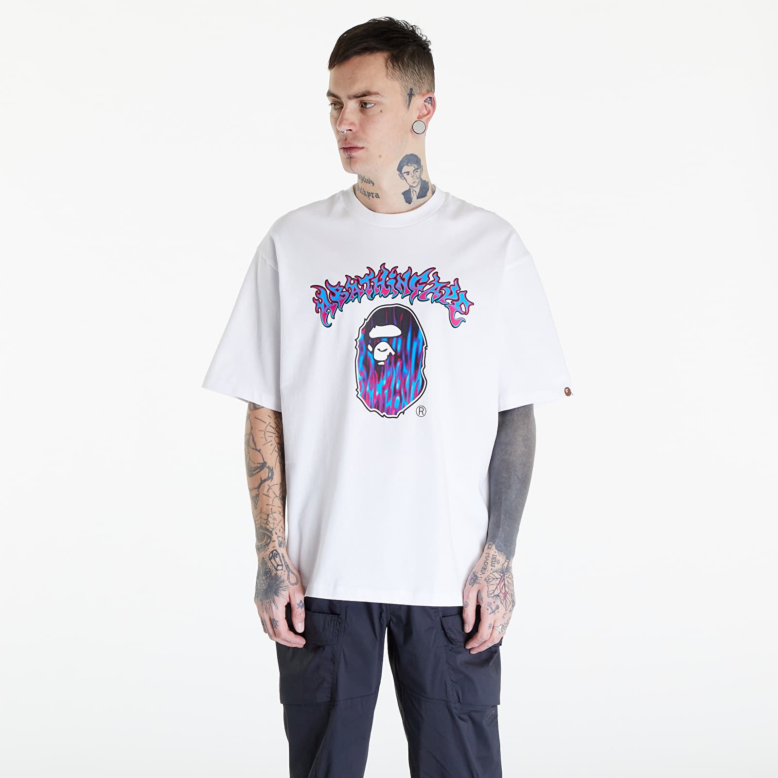 Magliette A BATHING APE Mad Flame Ape Head Relaxed Fit Tee White