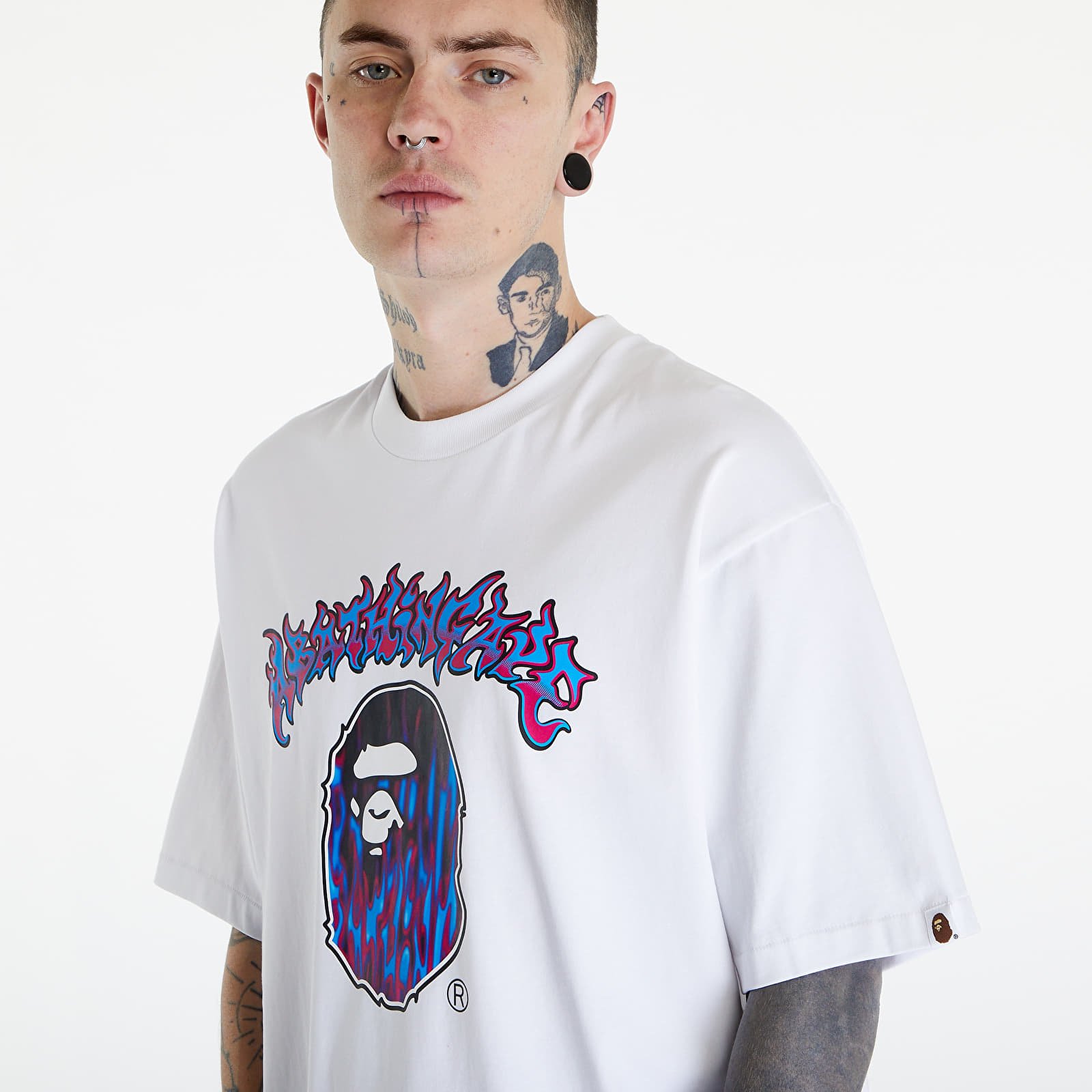 Magliette A BATHING APE Mad Flame Ape Head Relaxed Fit Tee White