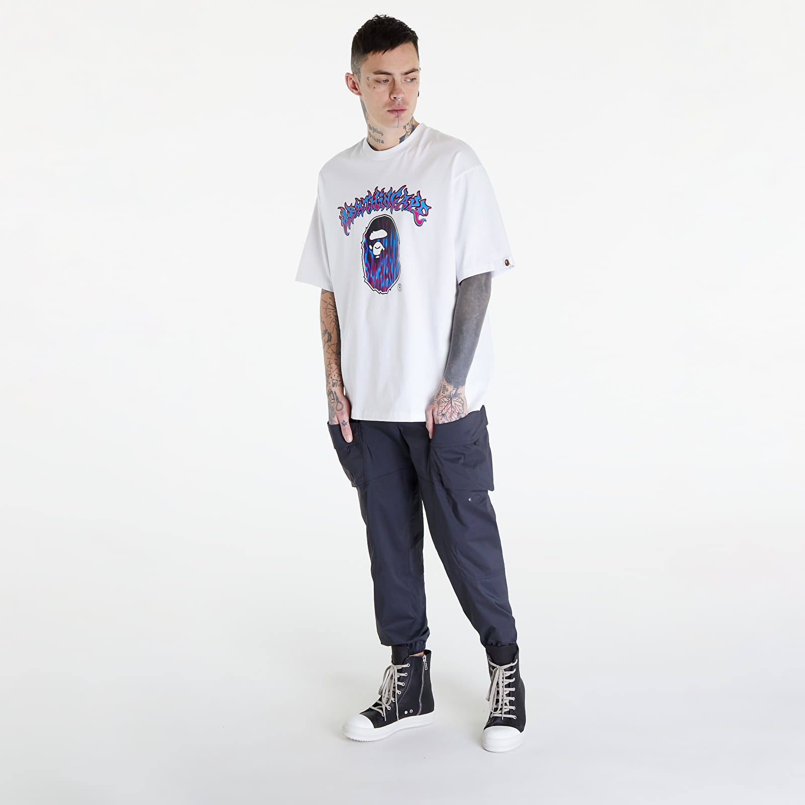 Magliette A BATHING APE Mad Flame Ape Head Relaxed Fit Tee White