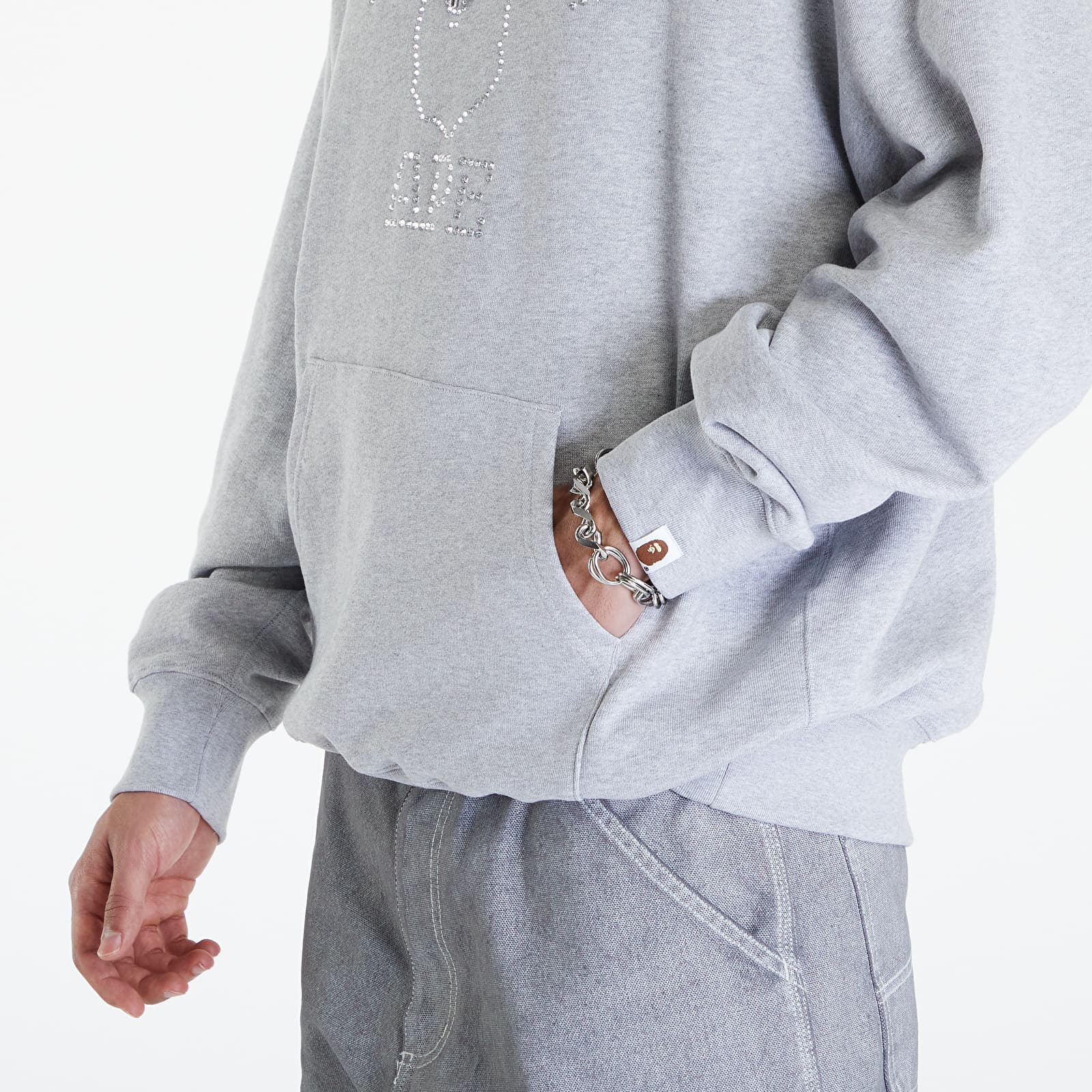 Sweatjacken und Sweatshirts A BATHING APE Rhinestone College Pullover Hoodie Gray