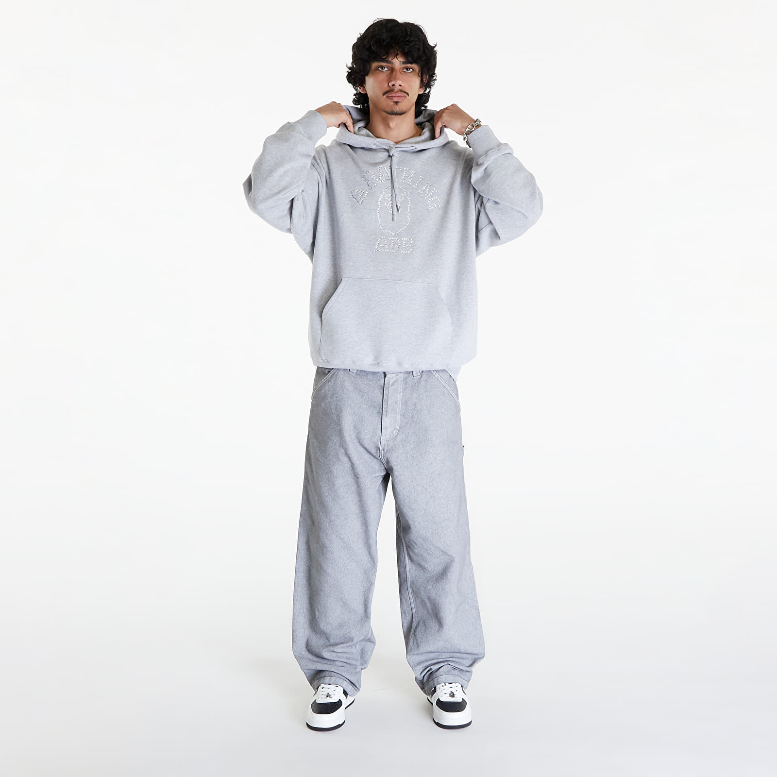 Sweatjacken und Sweatshirts A BATHING APE Rhinestone College Pullover Hoodie Gray