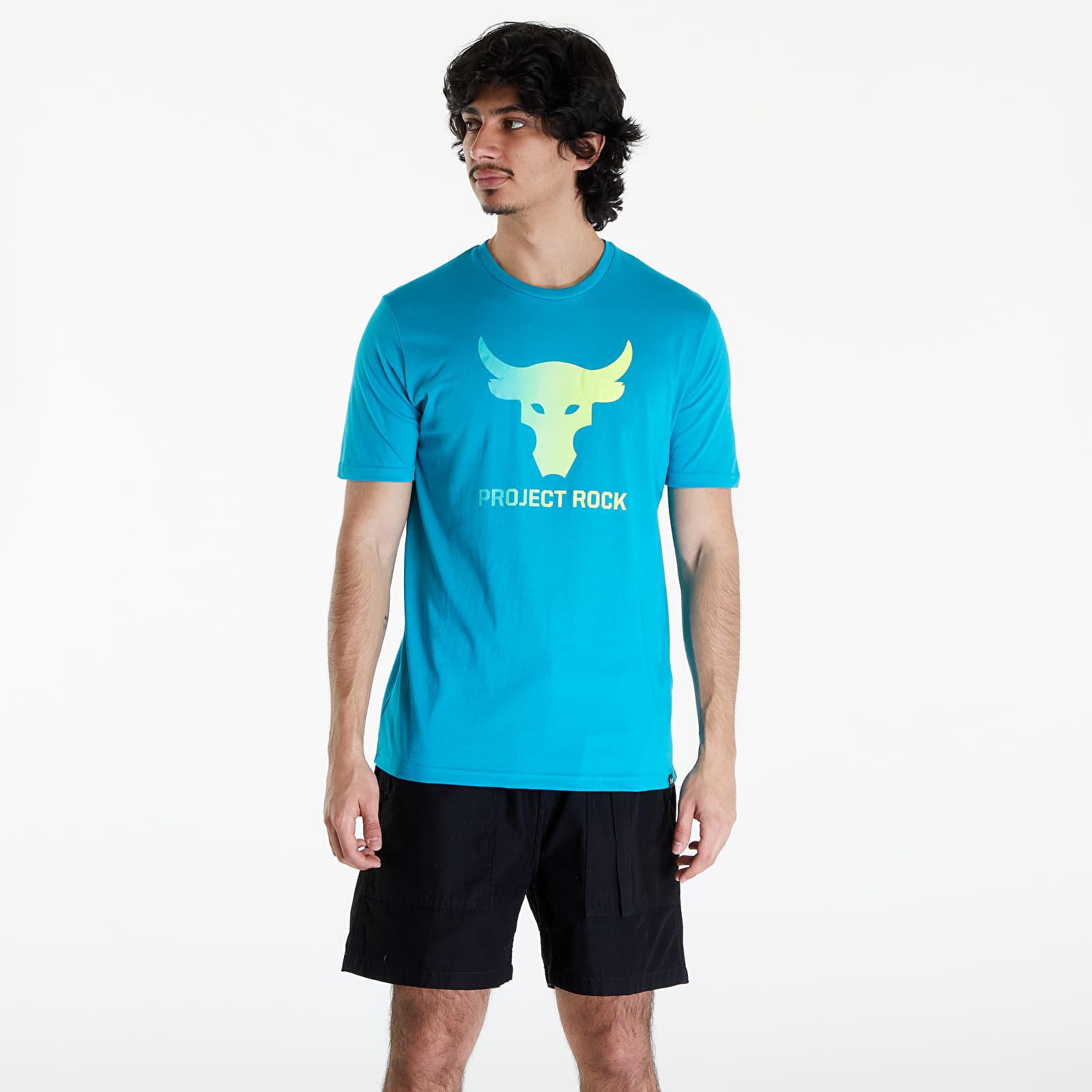 Levně Under Armour Project Rock Payoff Graphic Short Sleeve Tee Circuit Teal/ Radial Turquoise/ High-Vis Yellow