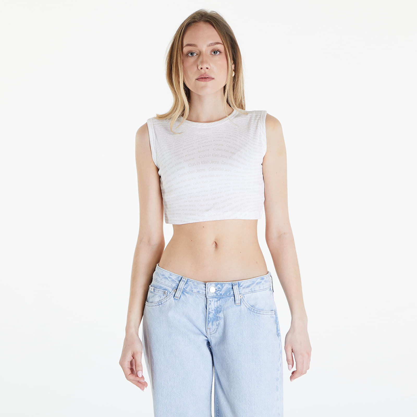 Levně Calvin Klein Jeans Aop Cropped Tank Top Warp Logo White