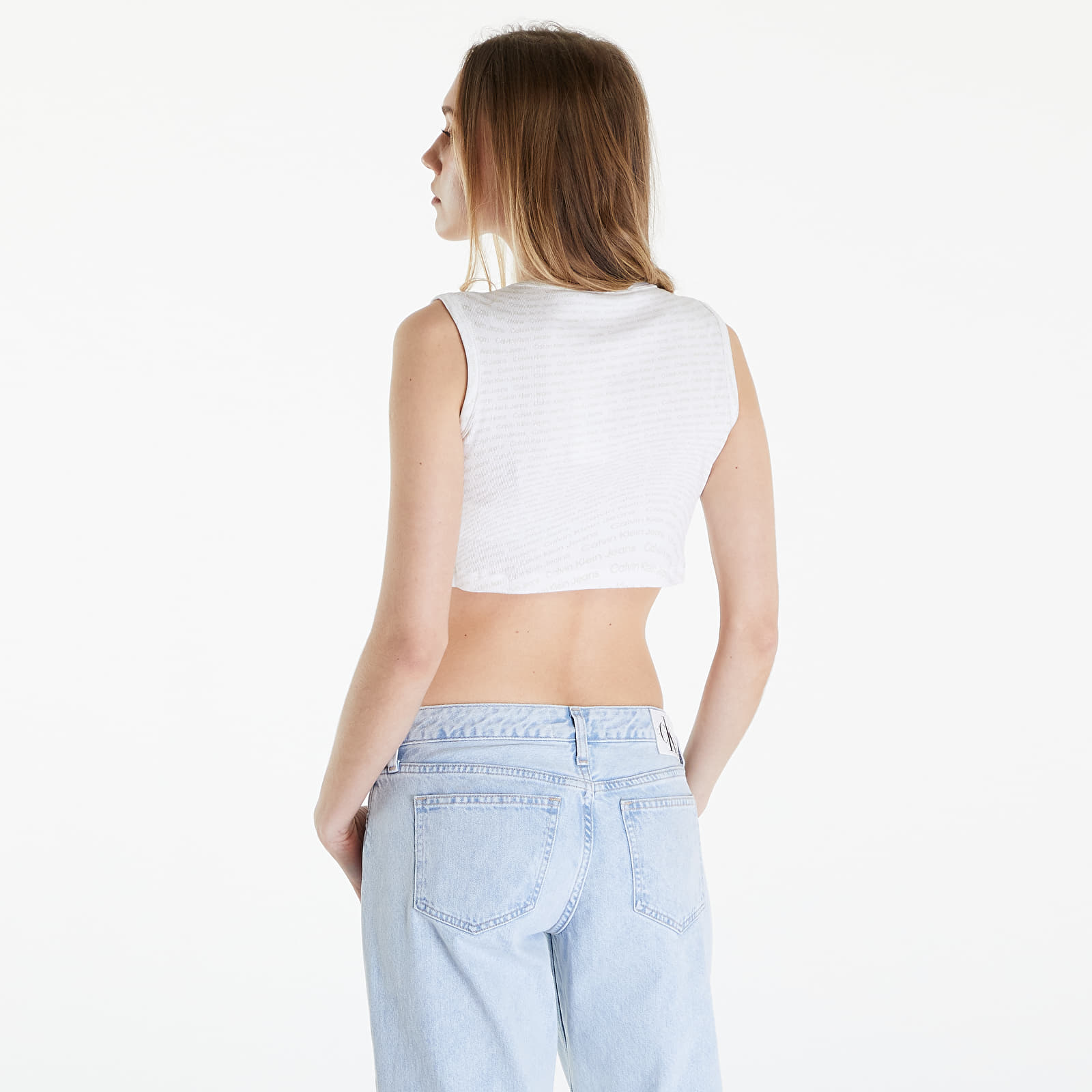 Topy Calvin Klein Jeans Aop Cropped Tank Top Warp Logo White