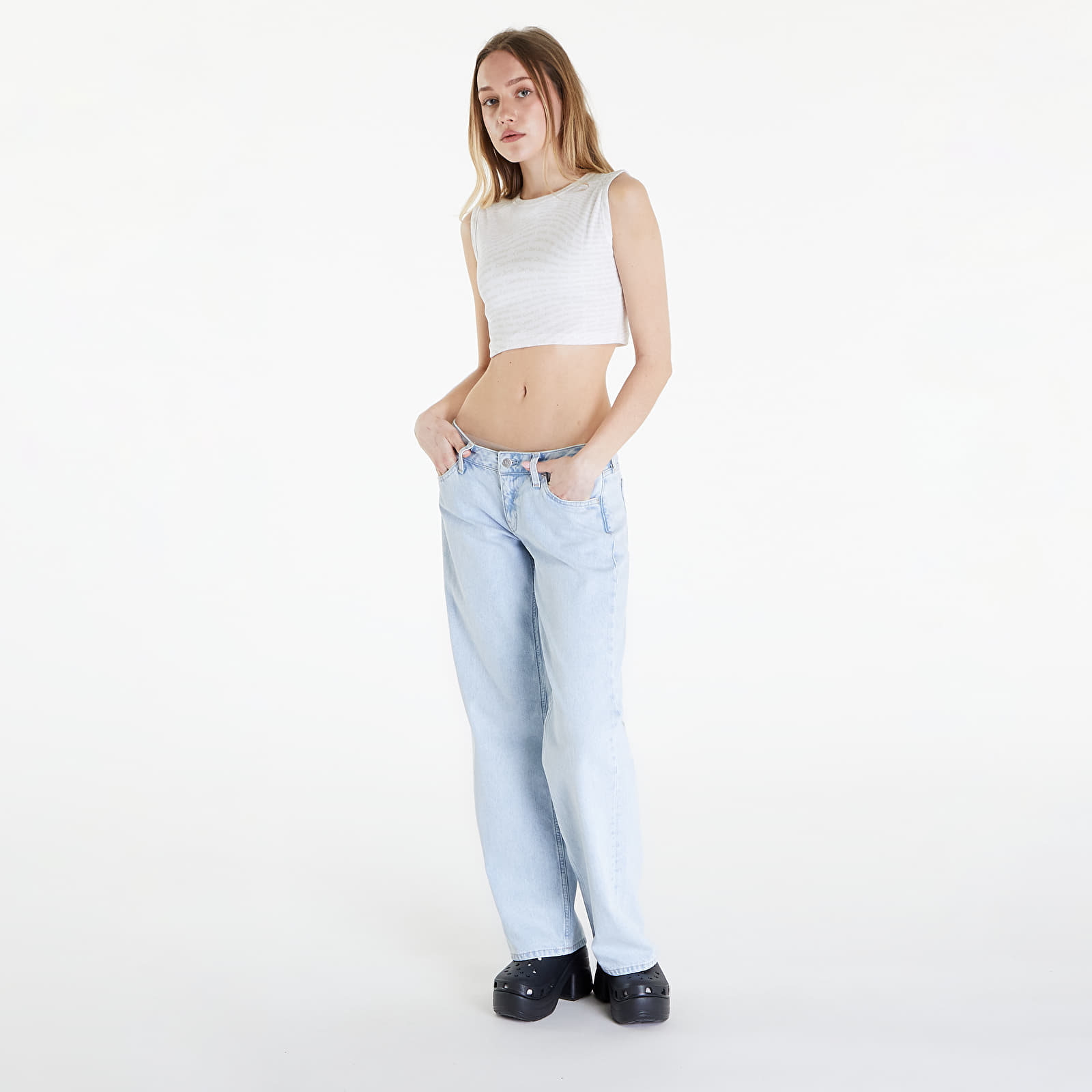 Topy Calvin Klein Jeans Aop Cropped Tank Top Warp Logo White