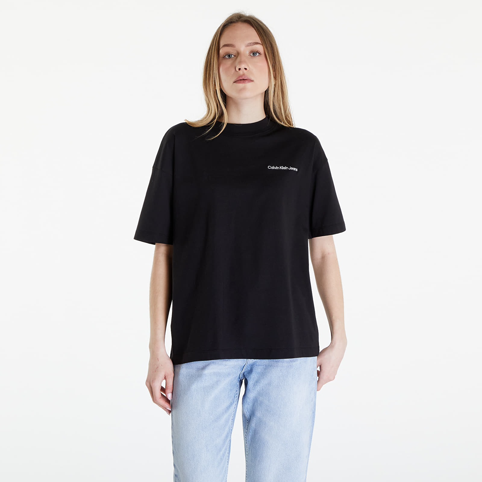 Trička Calvin Klein Jeans Embroidered Slogan Back Tee Black