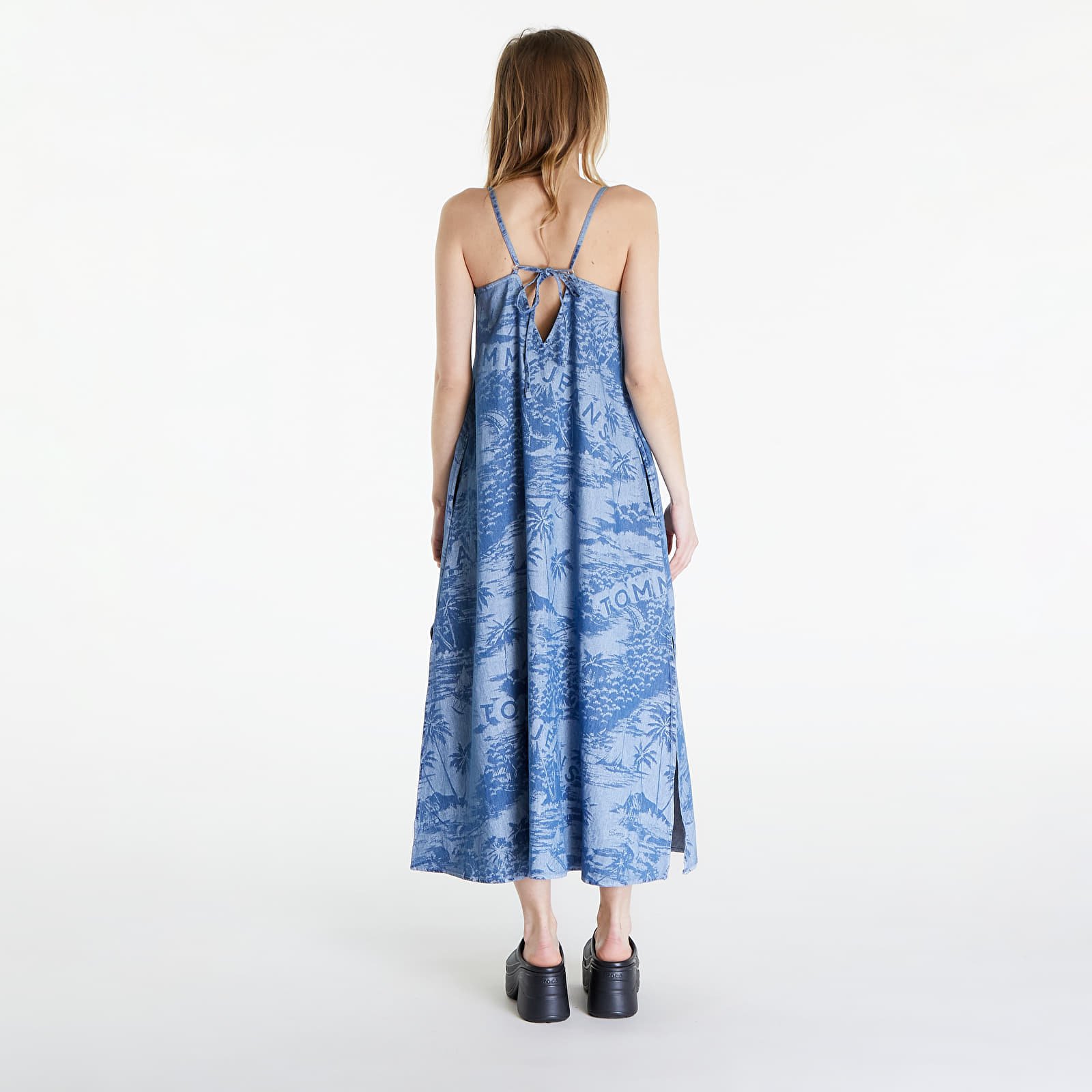 Ruhák Tommy Jeans Chambray Sleeveless Maxi Dress Hawaiian Denim Laser