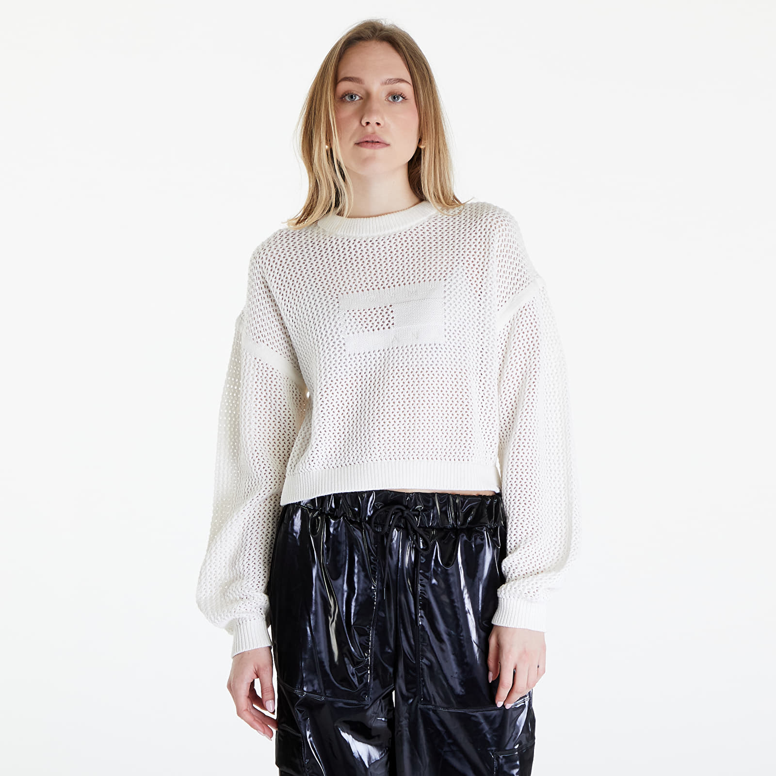 Svetry Tommy Jeans Open Stitch Flag Sweater Ancient White