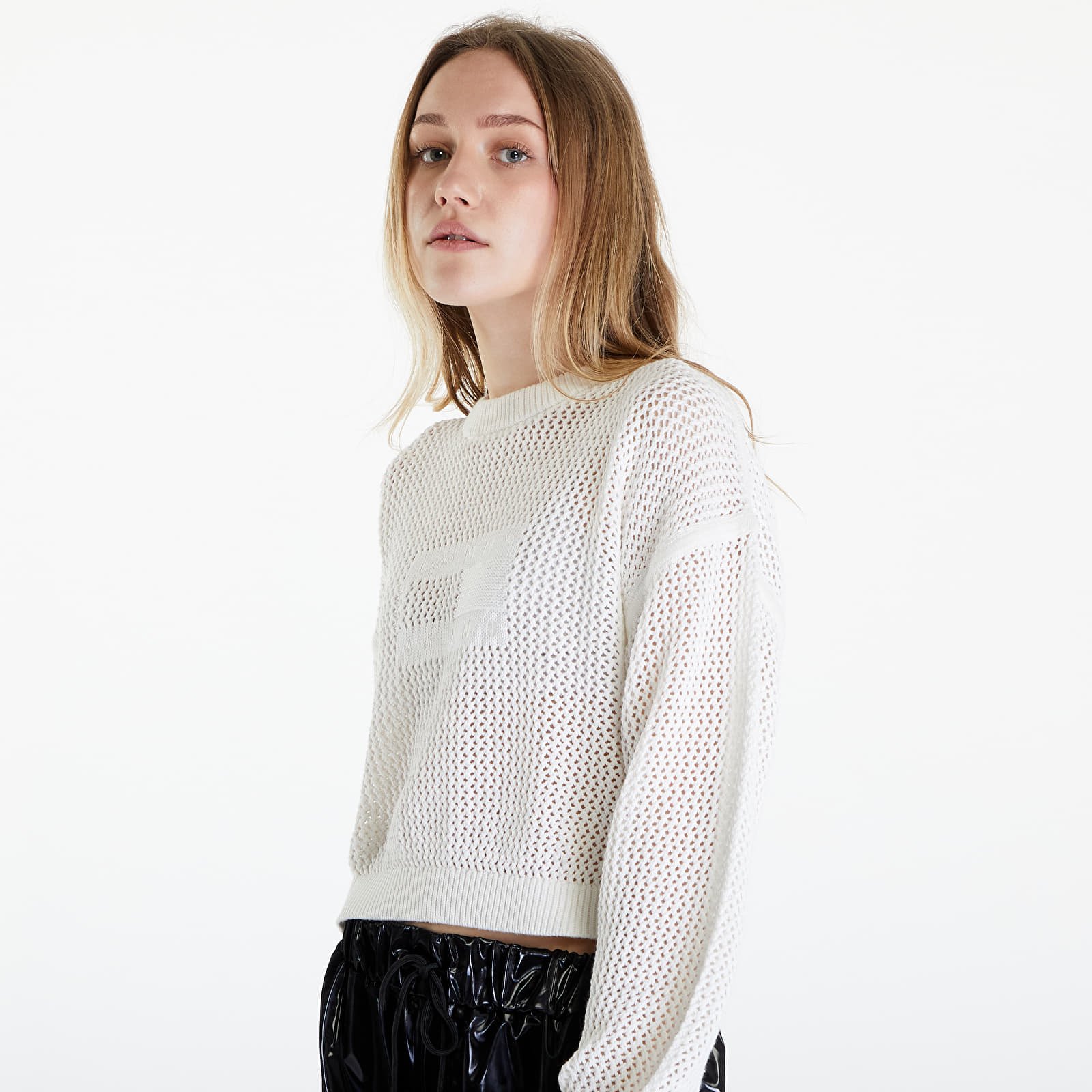 Svetry Tommy Jeans Open Stitch Flag Sweater Ancient White