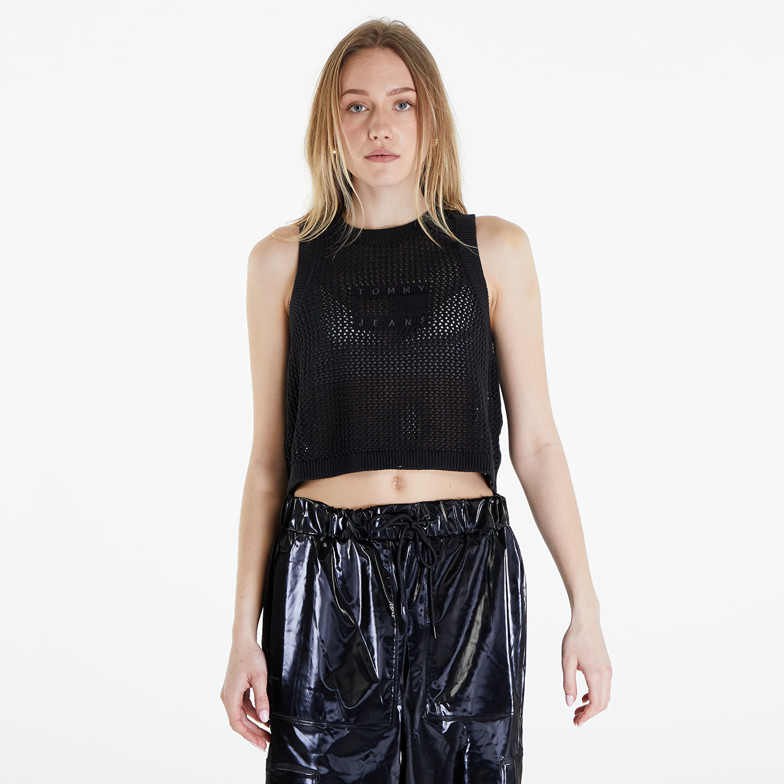 Koszulki na ramiączkach Tommy Jeans Open Stitch Flag Tank Top Black