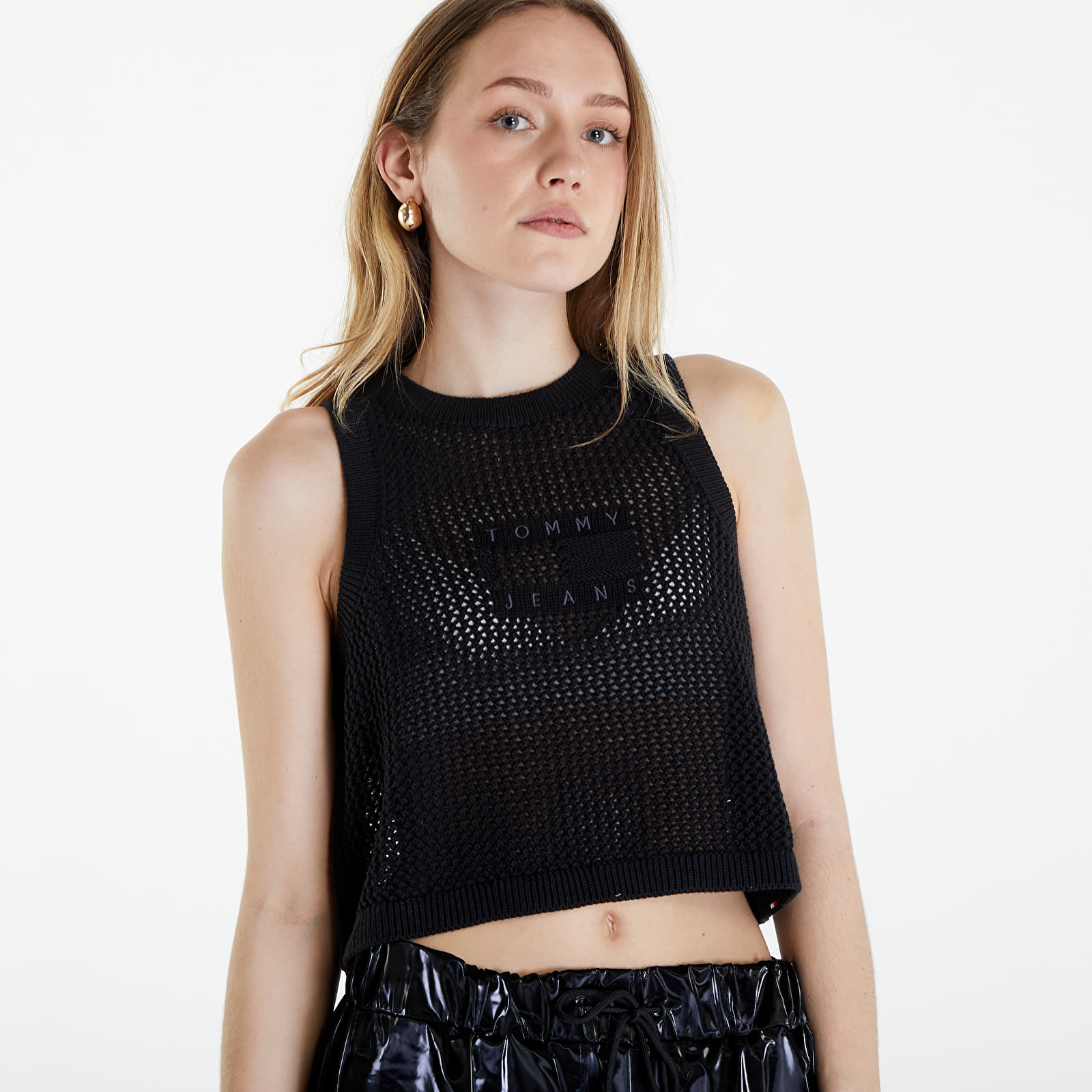 Koszulki na ramiączkach Tommy Jeans Open Stitch Flag Tank Top Black