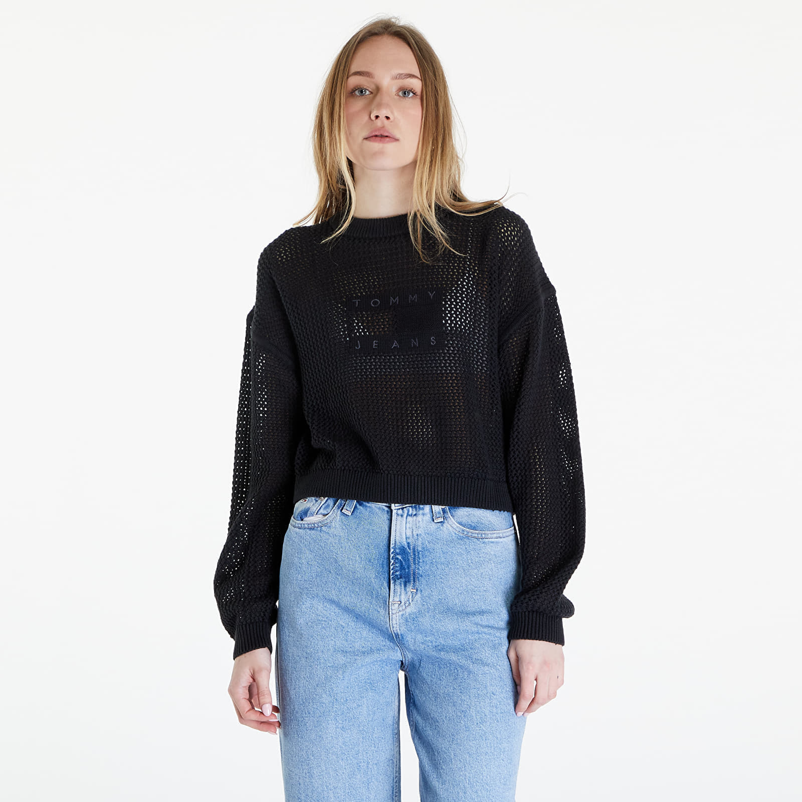 Пуловери Tommy Jeans Open Stitch Flag Sweater Black