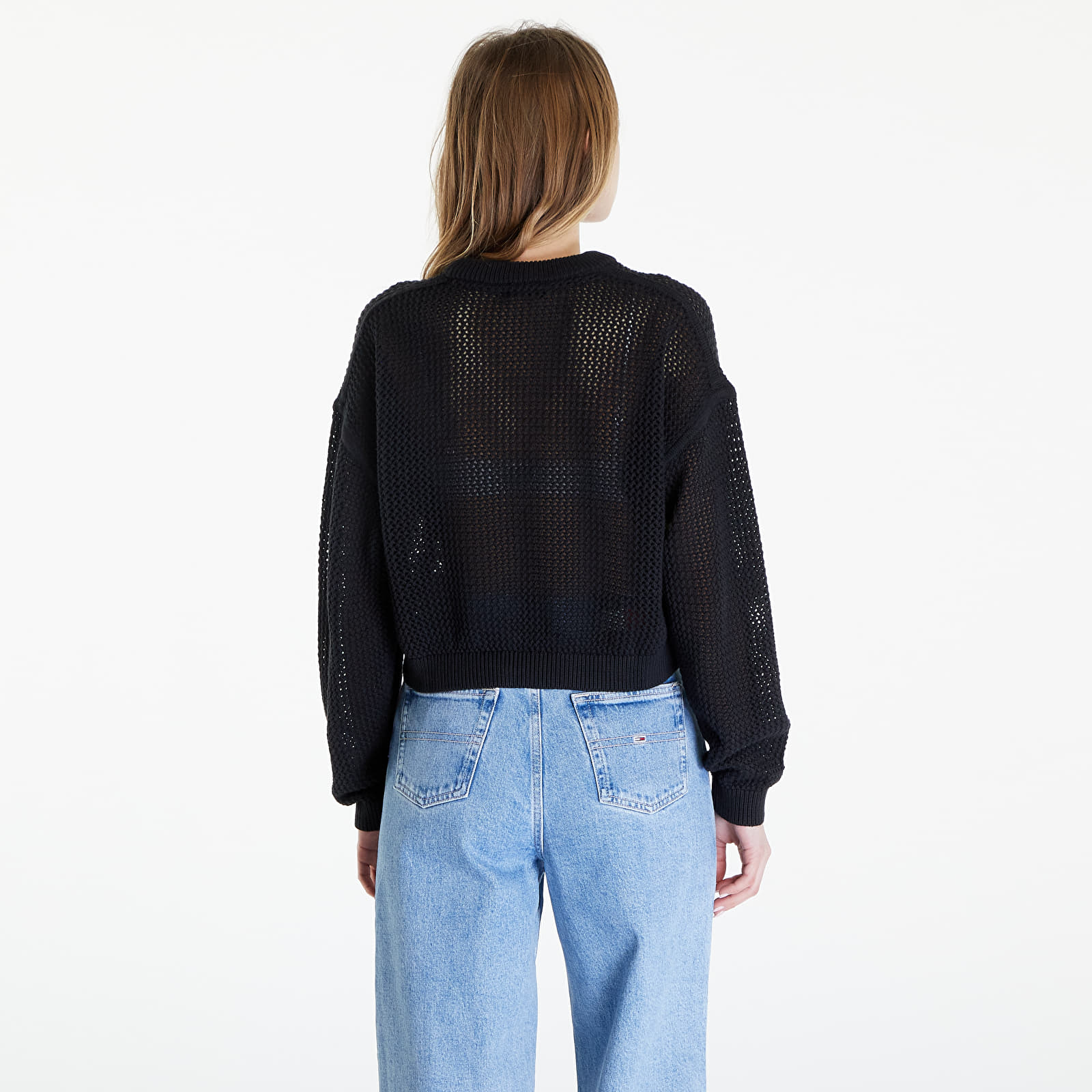 Pulóverek Tommy Jeans Open Stitch Flag Sweater Black
