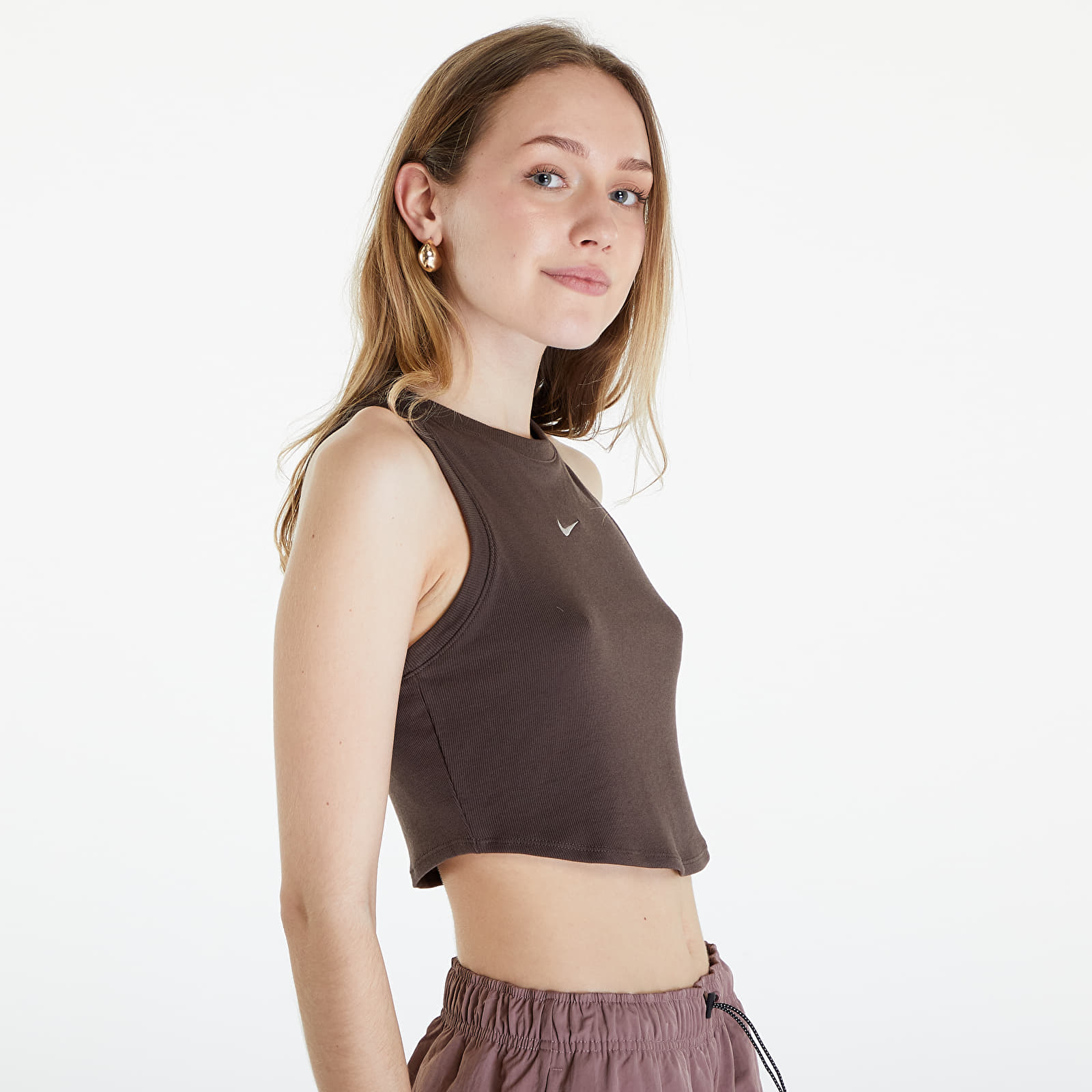 Tílka Nike Sportswear Essentials Women's Ribbed Cropped Tank Baroque Brown/ Sail