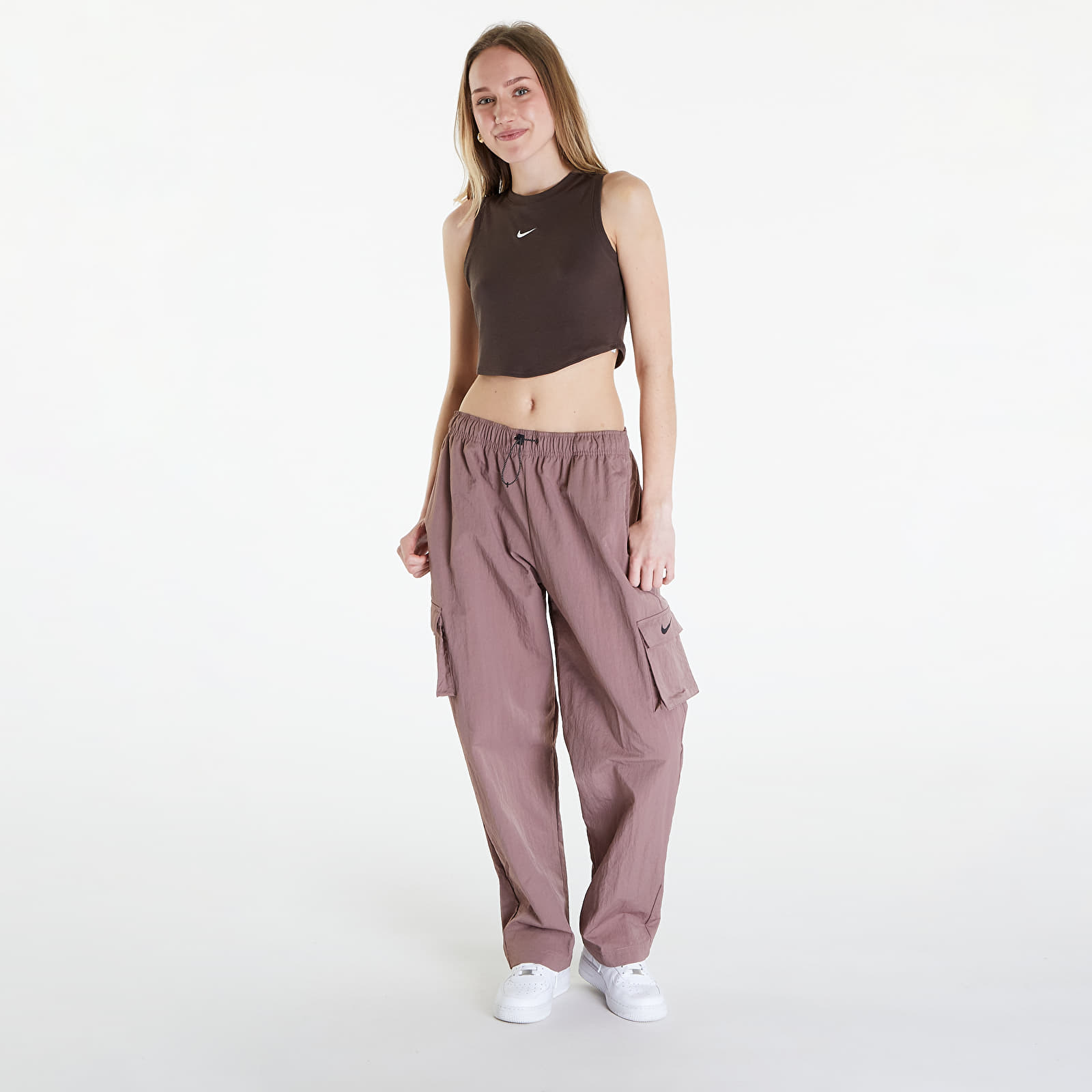 Tílka Nike Sportswear Essentials Women's Ribbed Cropped Tank Baroque Brown/ Sail