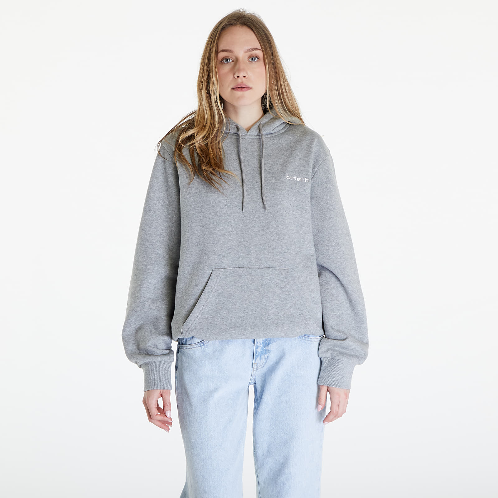 Bluzy Carhartt WIP Hooded Script Embroidery Sweat UNISEX Grey Heather/ White