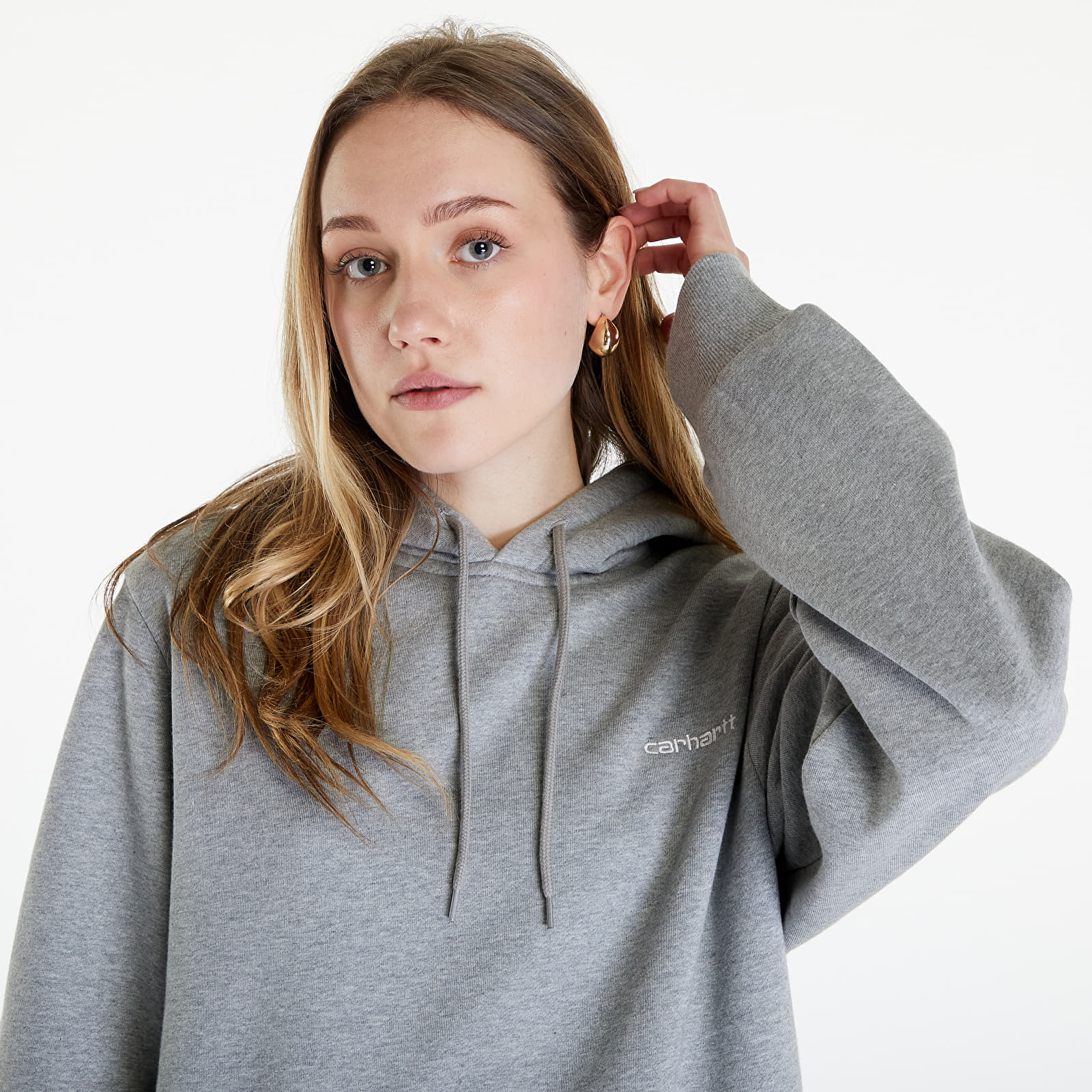 Bluzy Carhartt WIP Hooded Script Embroidery Sweat UNISEX Grey Heather/ White