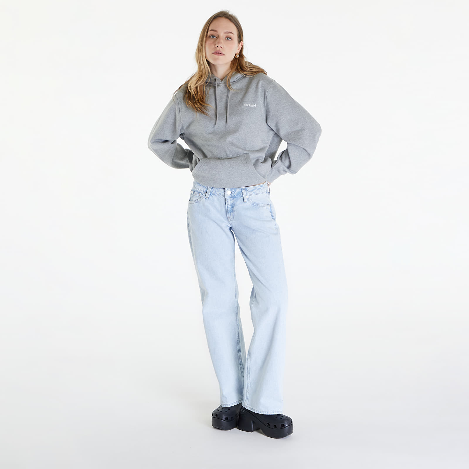 Bluzy Carhartt WIP Hooded Script Embroidery Sweat UNISEX Grey Heather/ White