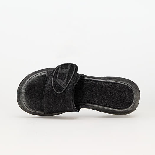★DIESEL★ SA Oval D PF W Sandal Black Y03284P0585H1939 Women's Sa-Oval D-Denim slide sandals with Oval D strap