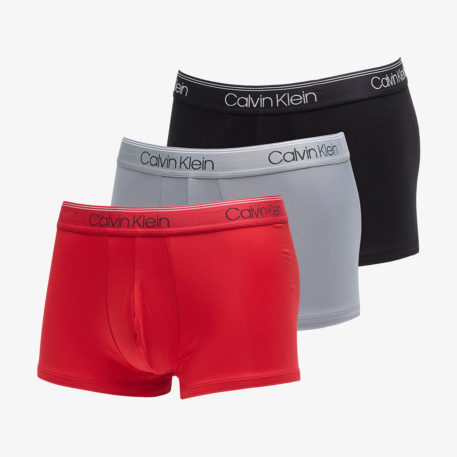 Levně Calvin Klein Microfiber Stretch Wicking Technology Low Rise Trunk 3-Pack Black/ Convoy/ Red Gala