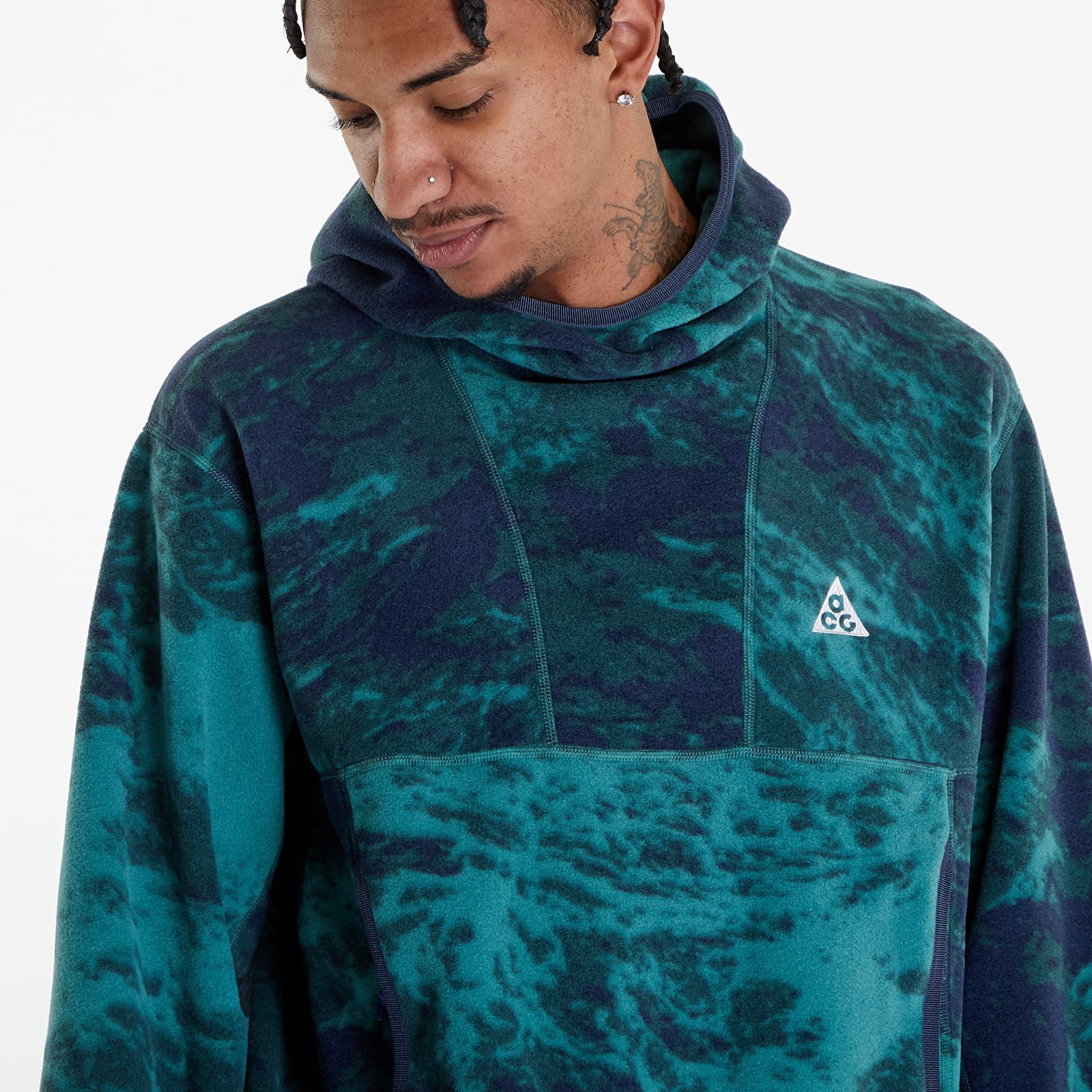 Bluzy Nike ACG "Wolf Tree" Men's Allover Print Pullover Hoodie Bicoastal/ Thunder Blue/ Summit White