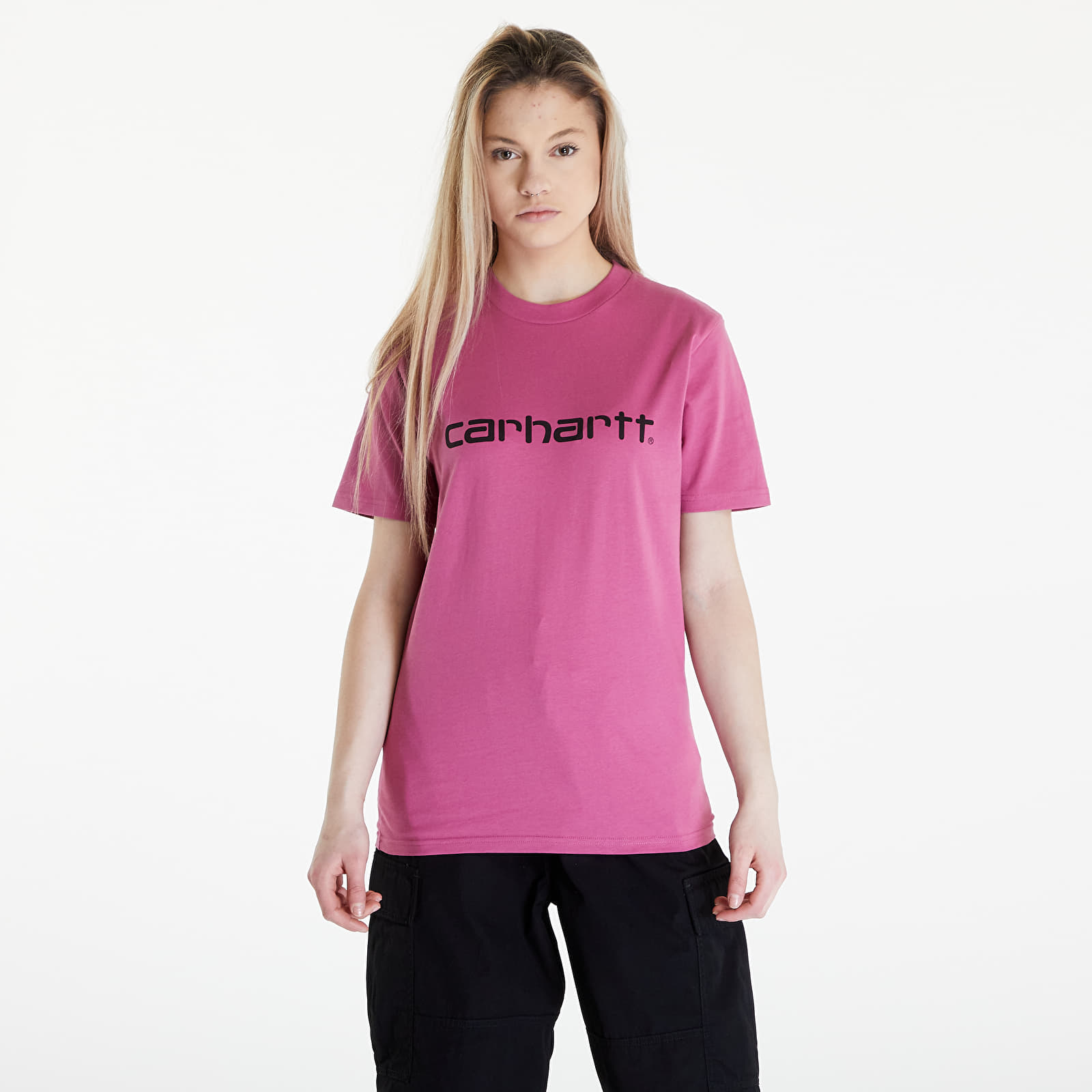 Trička Carhartt WIP Short Sleeve Script T-Shirt UNISEX Magenta/ Black
