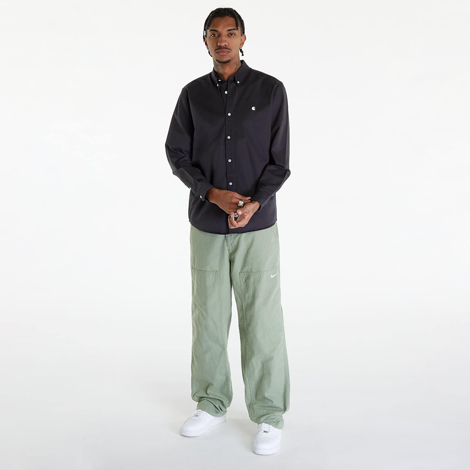 Shirts Carhartt WIP Long Sleeve Madison Shirt UNISEX Charcoal/ White