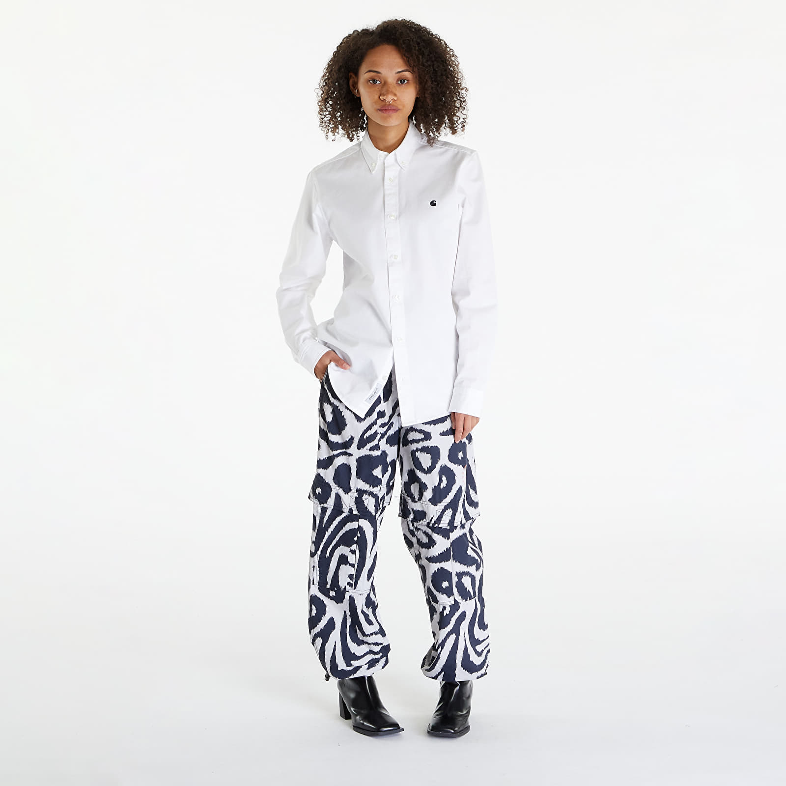 Koszule Carhartt WIP Long Sleeve Madison Shirt UNISEX White/ Black
