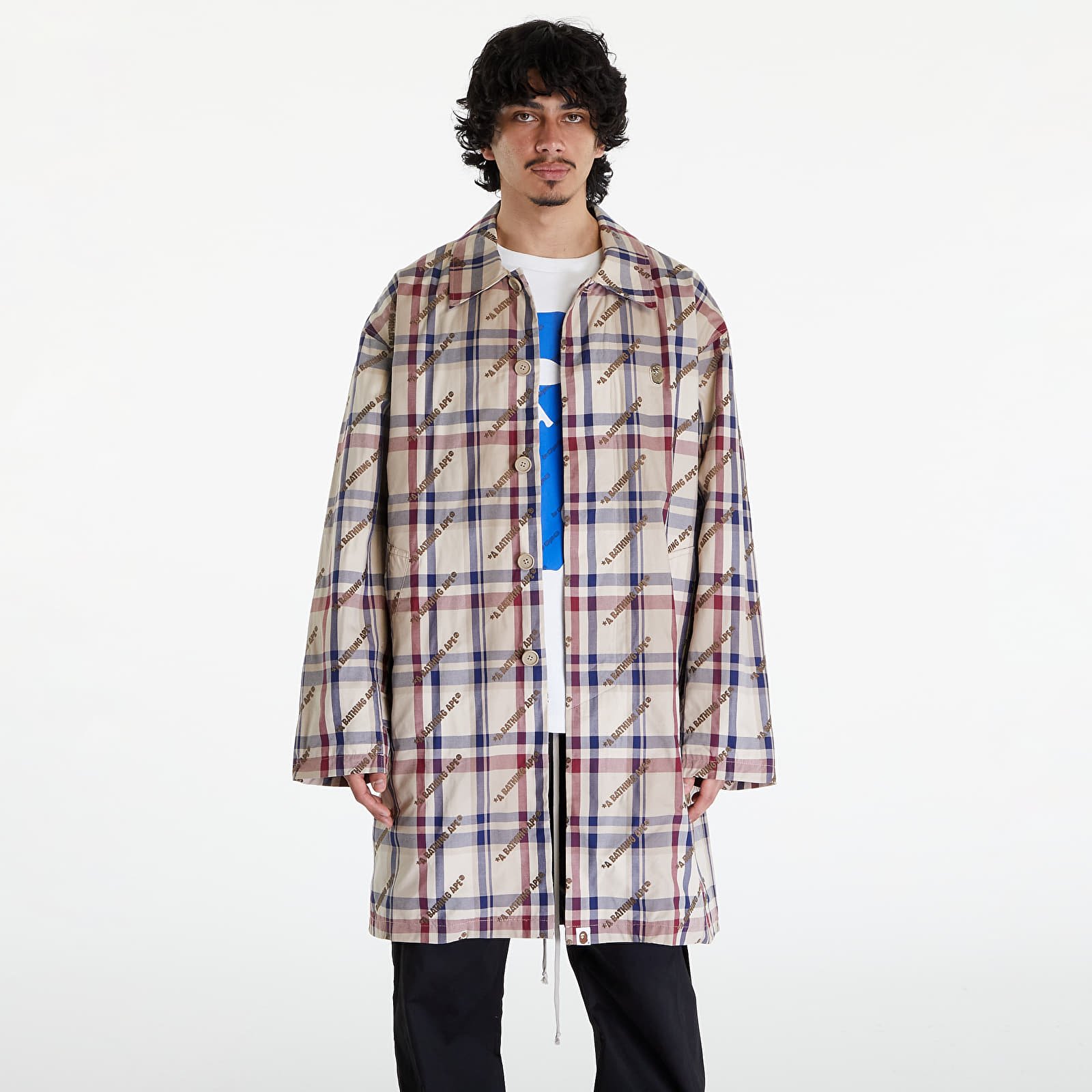 Якета A BATHING APE Logo Check Pattern Long Coat Beige