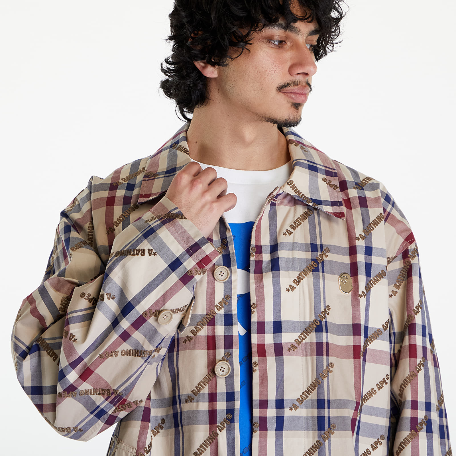 Якета A BATHING APE Logo Check Pattern Long Coat Beige