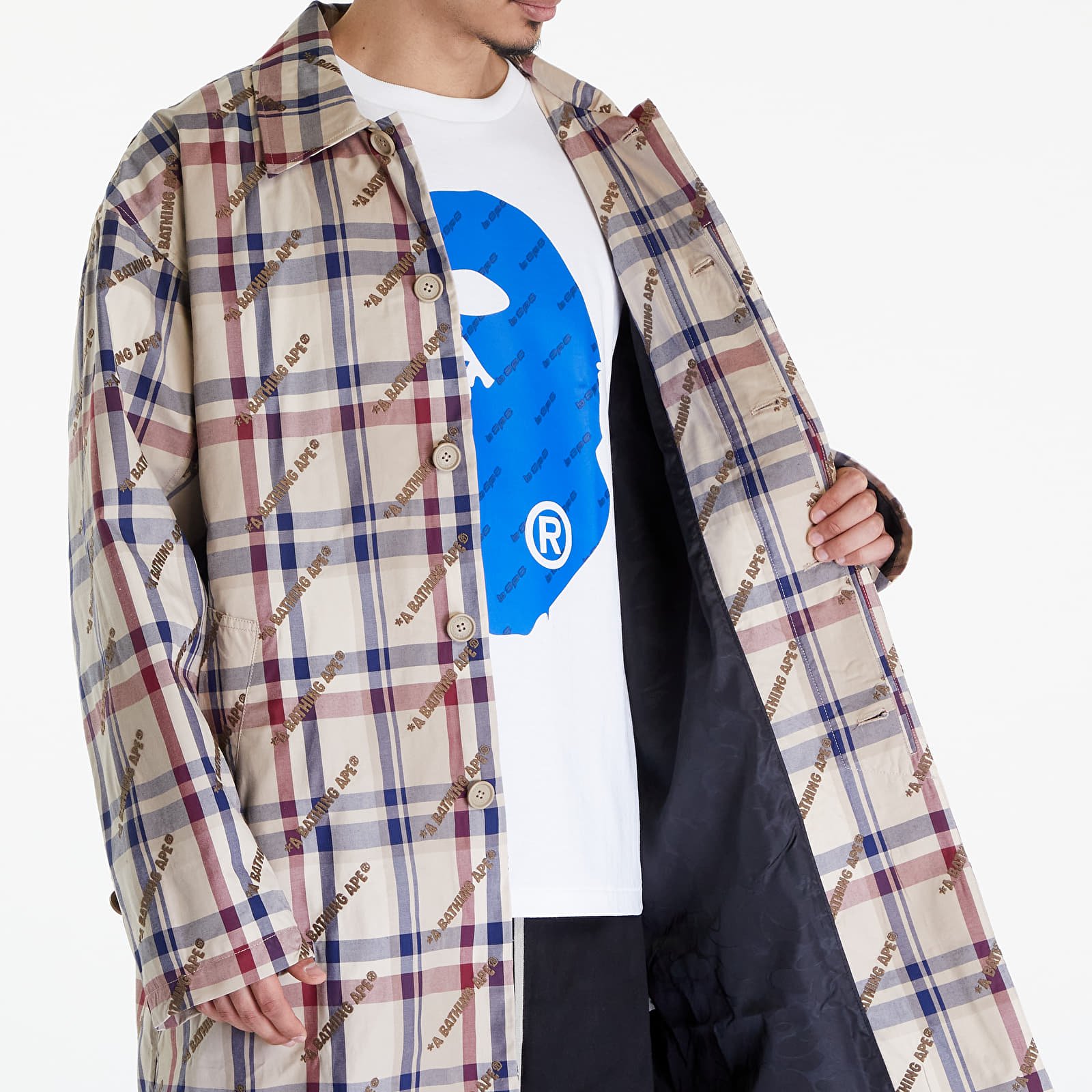 Якета A BATHING APE Logo Check Pattern Long Coat Beige