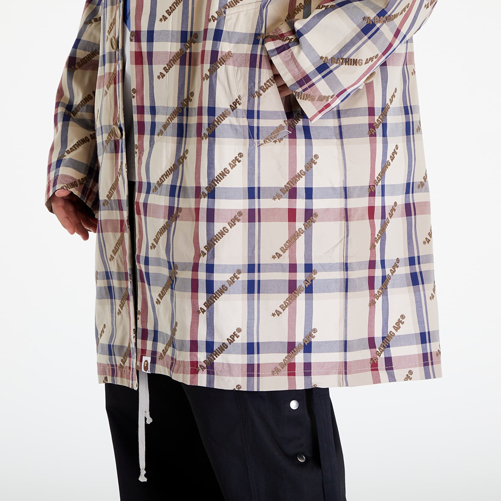 Якета A BATHING APE Logo Check Pattern Long Coat Beige