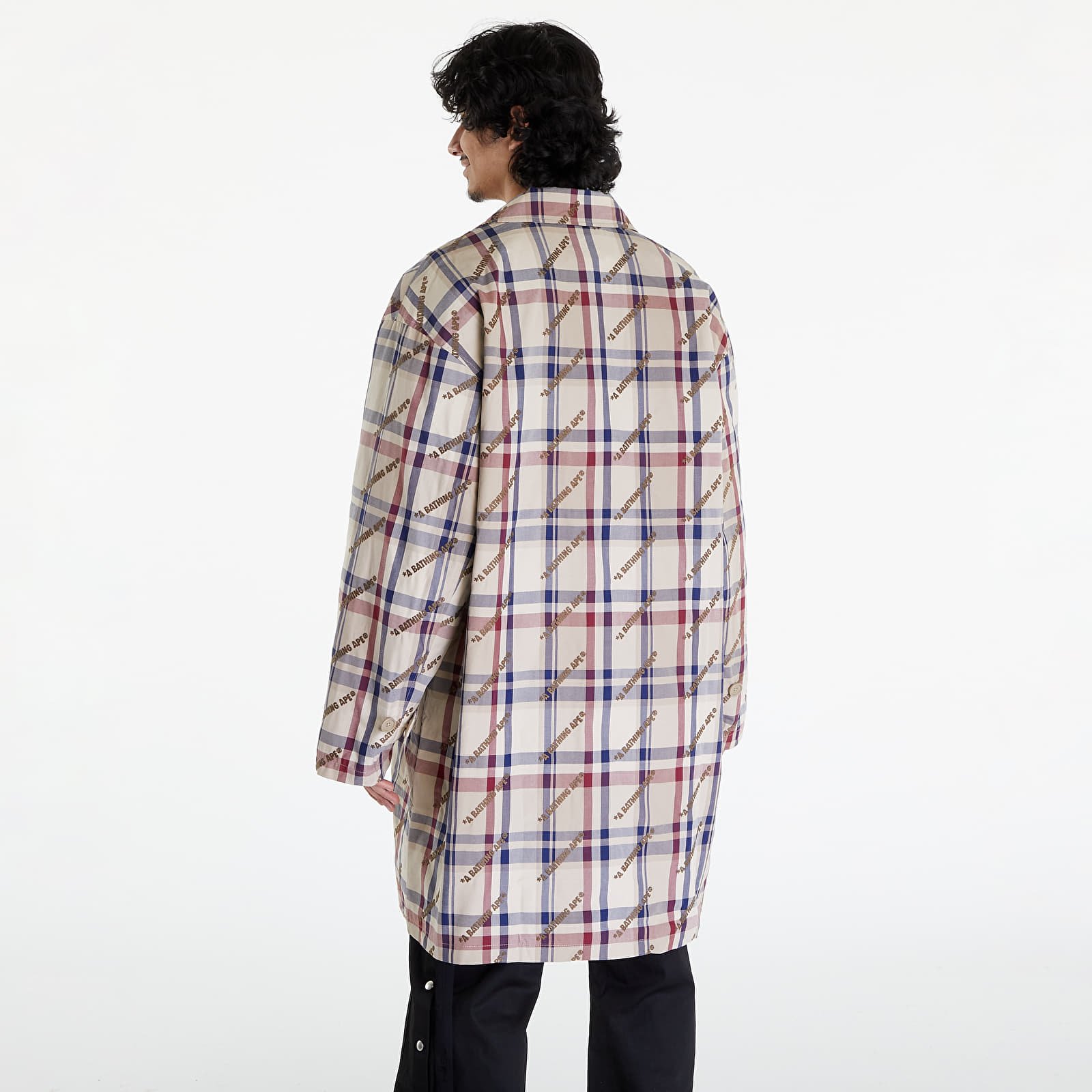 Якета A BATHING APE Logo Check Pattern Long Coat Beige