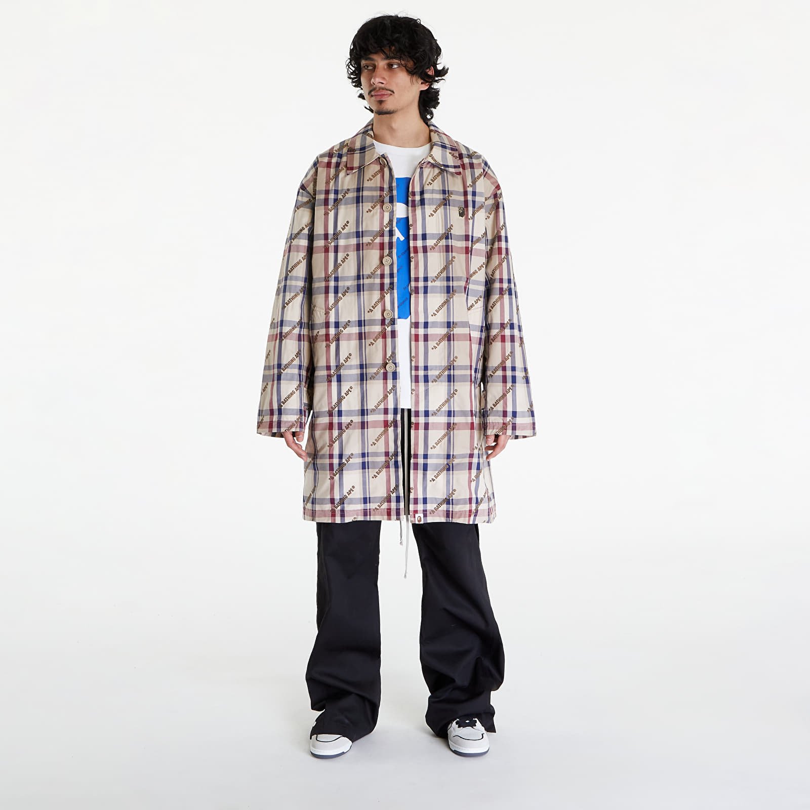 Якета A BATHING APE Logo Check Pattern Long Coat Beige
