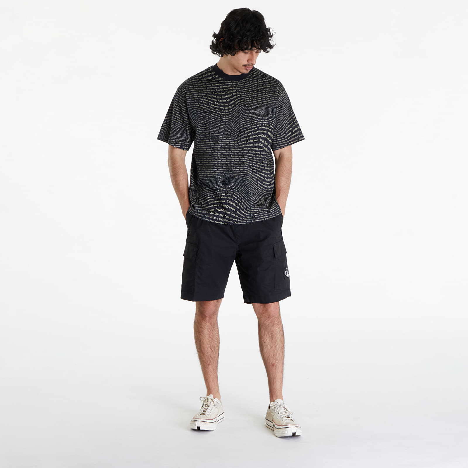 Koszulki Calvin Klein Jeans Warp Logo T-Shirt Black