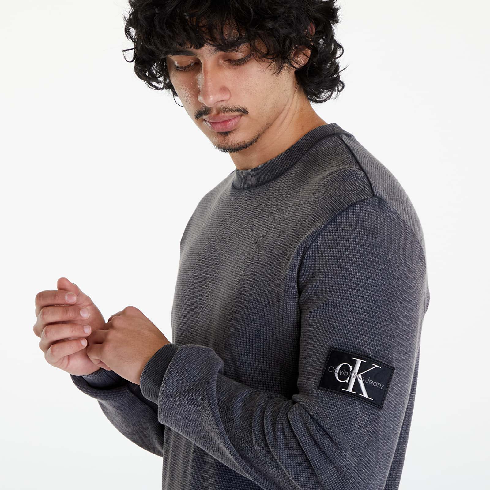 Kapucnis pulóverek és pulcsik Calvin Klein Jeans Badge Waffle Sweatshirt Washed Black