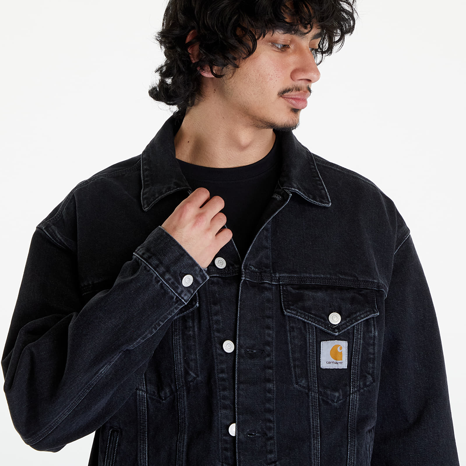 Kurtki Carhartt WIP Helston Jacket UNISEX Black Stone Washed