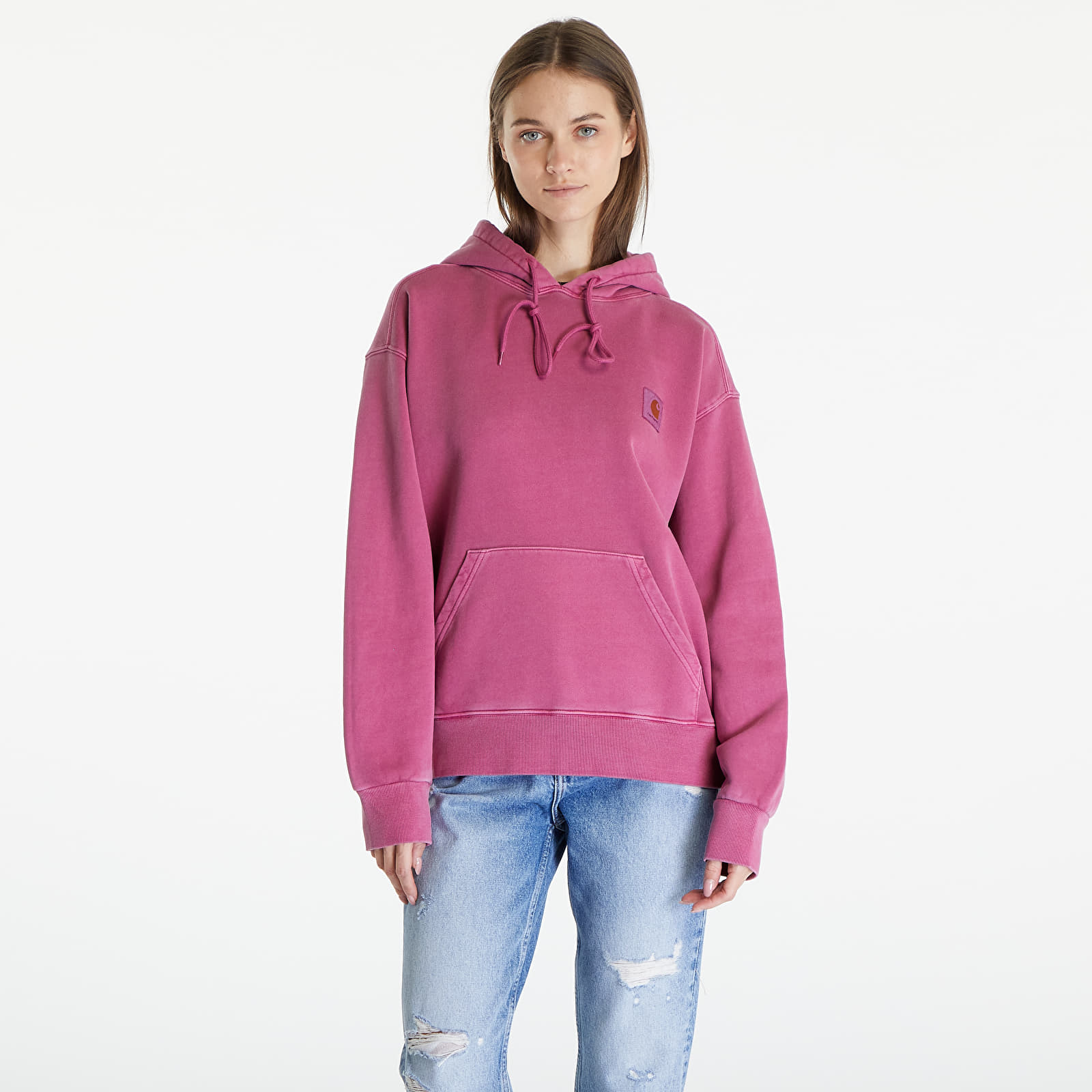 Mikiny Carhartt WIP Hooded Nelson Sweat UNISEX Magenta Garment Dyed