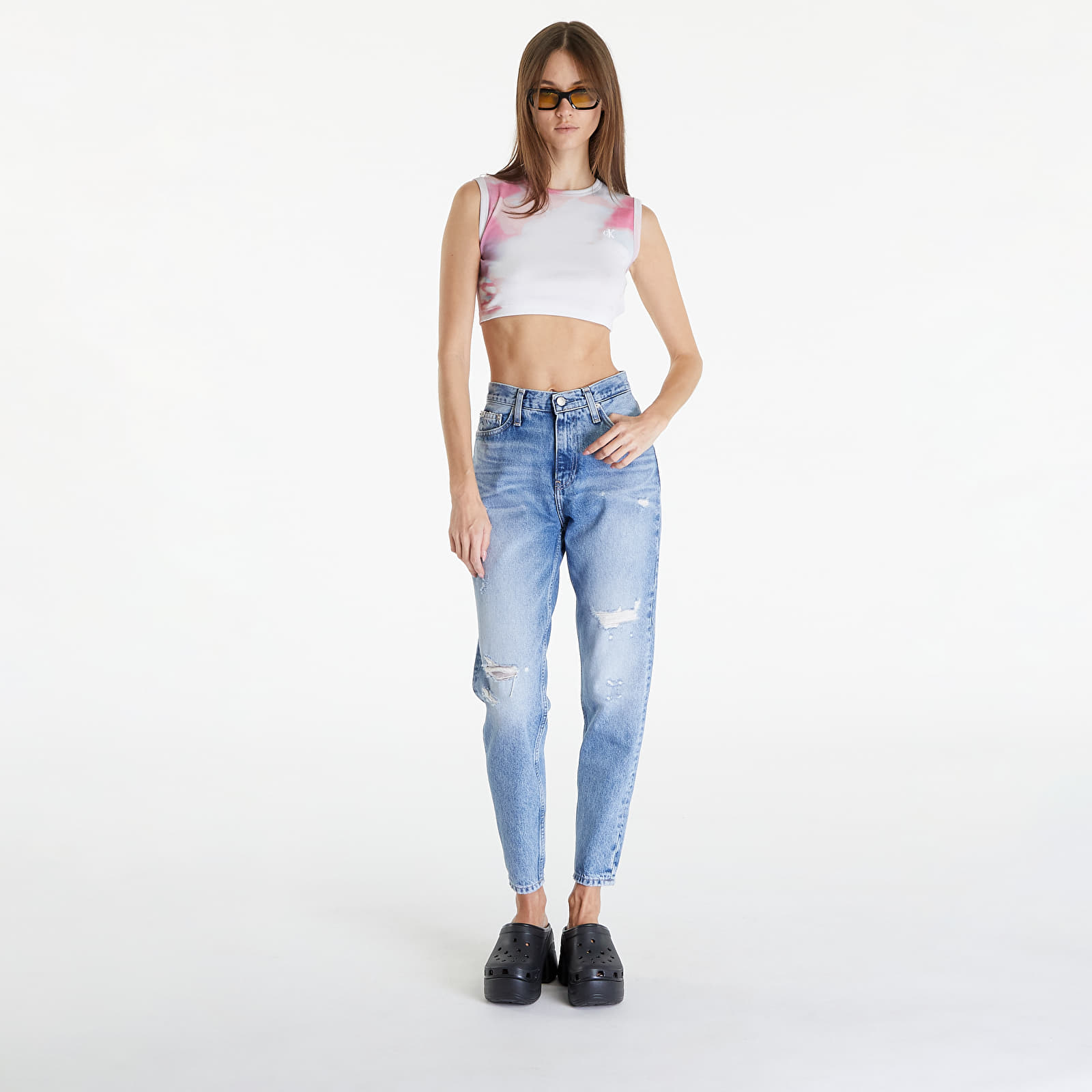 Koszulki na ramiączkach Calvin Klein Jeans Cropped Tank Top White