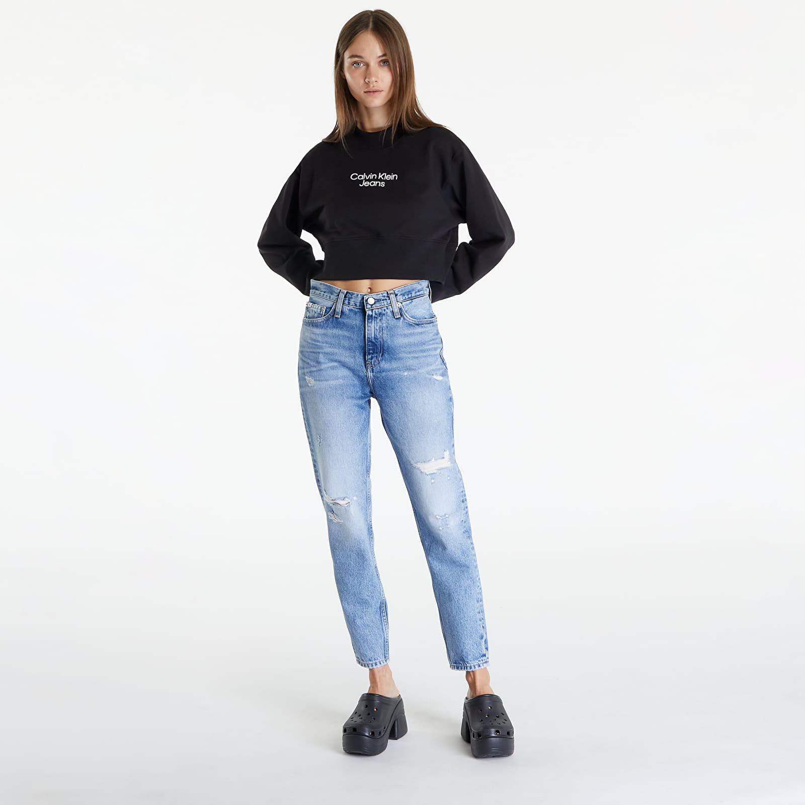 Mikiny Calvin Klein Jeans Stacked Institutional Sweatshirt Black