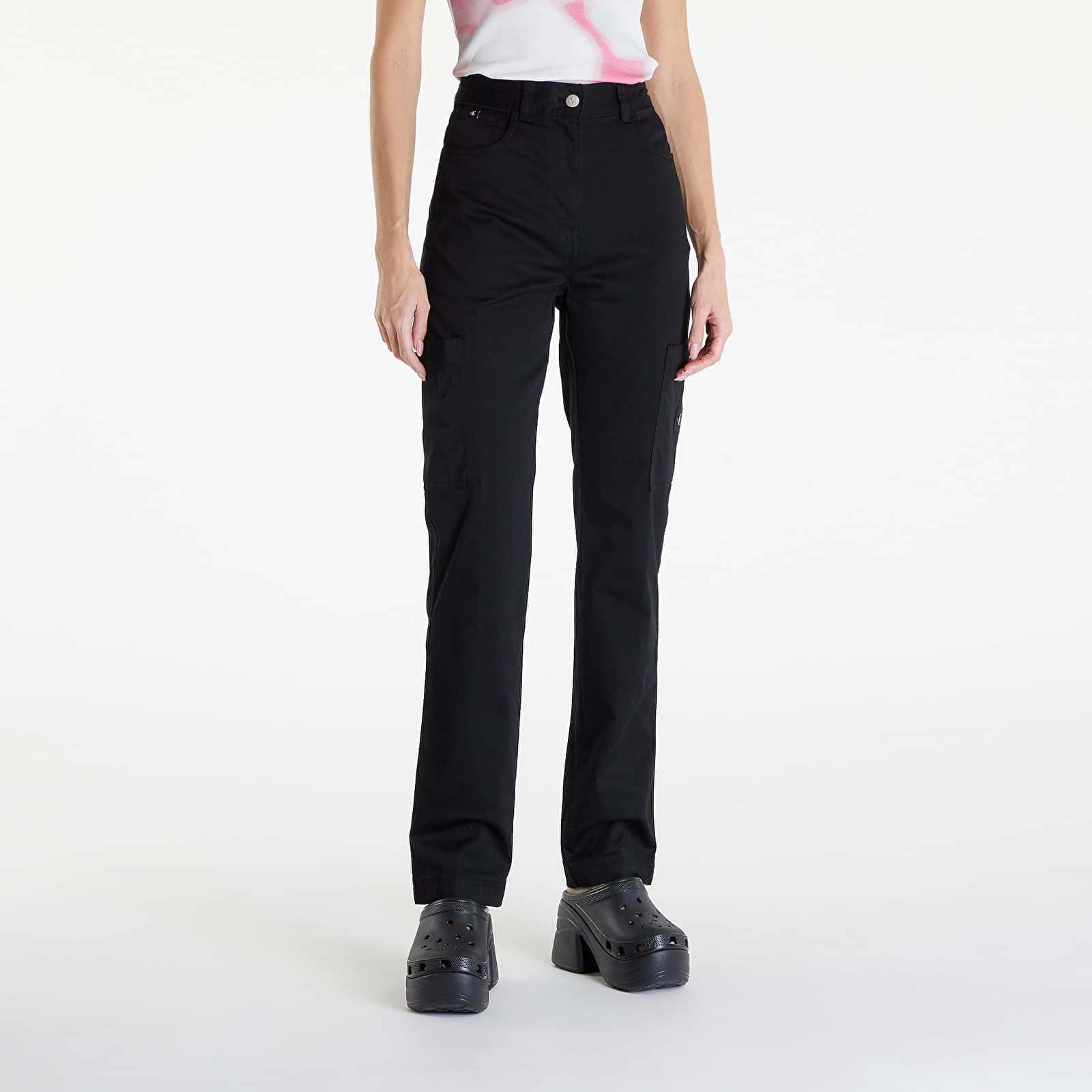 Дънки и панталони Calvin Klein Jeans Woven Label High Rise Straight Pant Black
