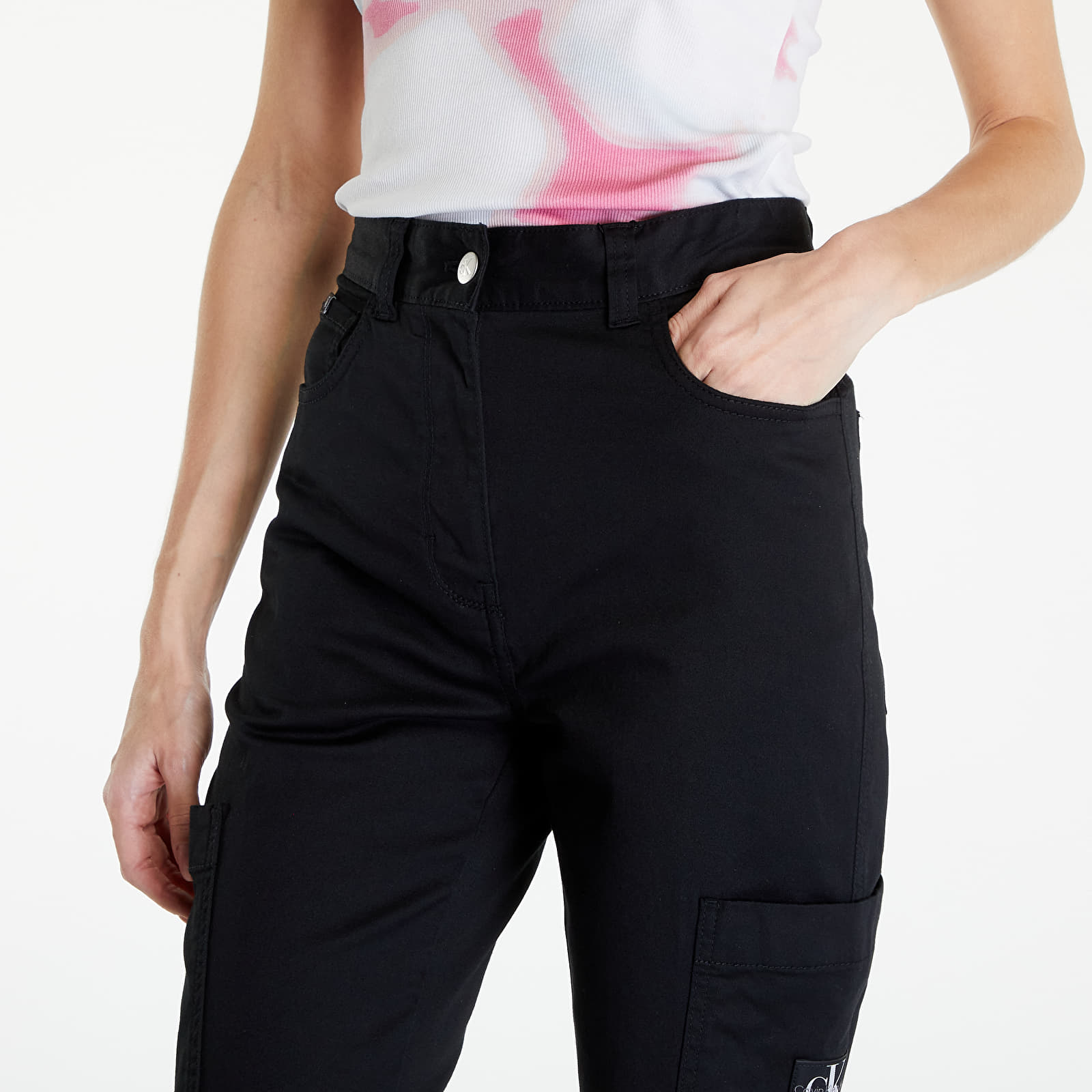 Džínsy a nohavice Calvin Klein Jeans Woven Label High Rise Straight Pant Black