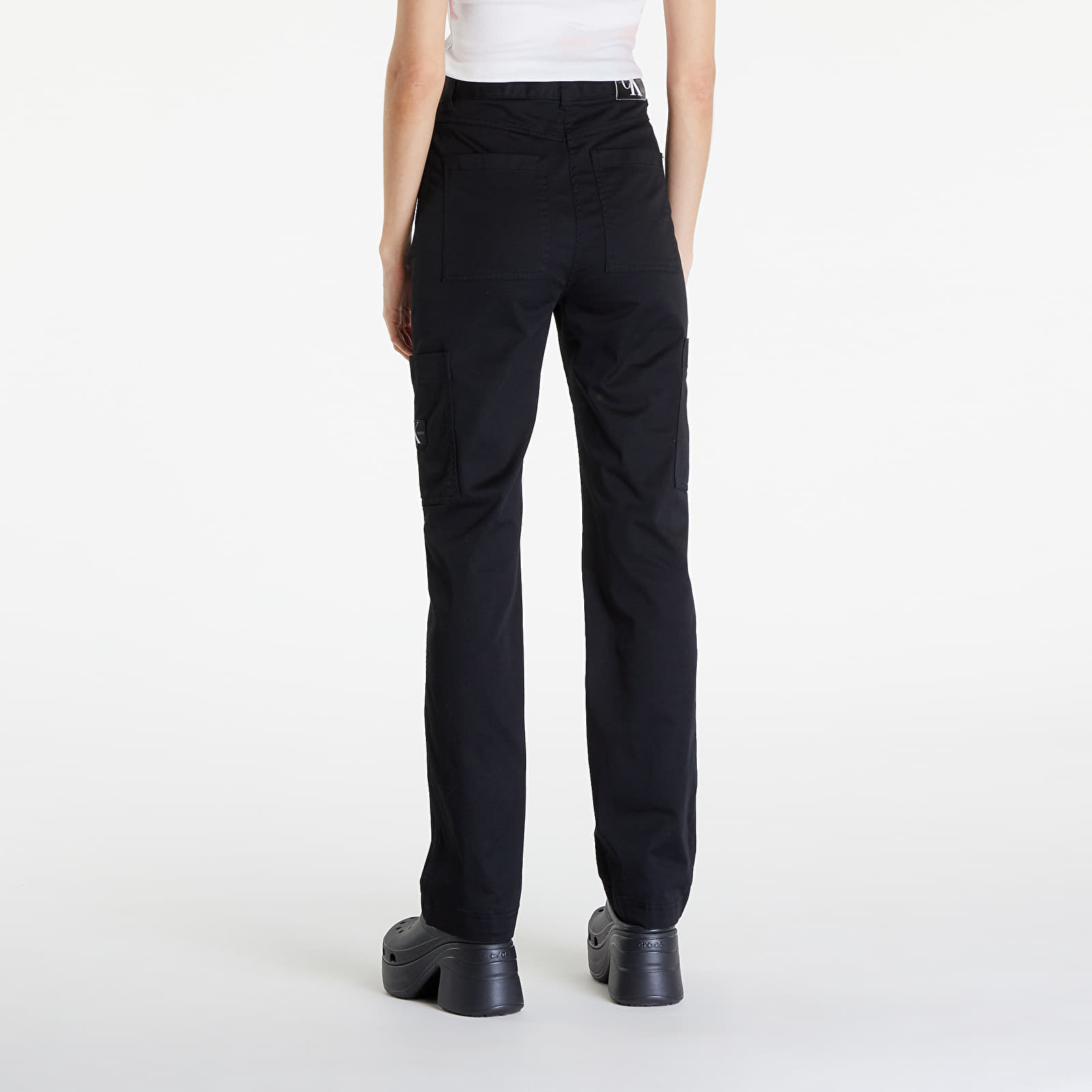 Džínsy a nohavice Calvin Klein Jeans Woven Label High Rise Straight Pant Black