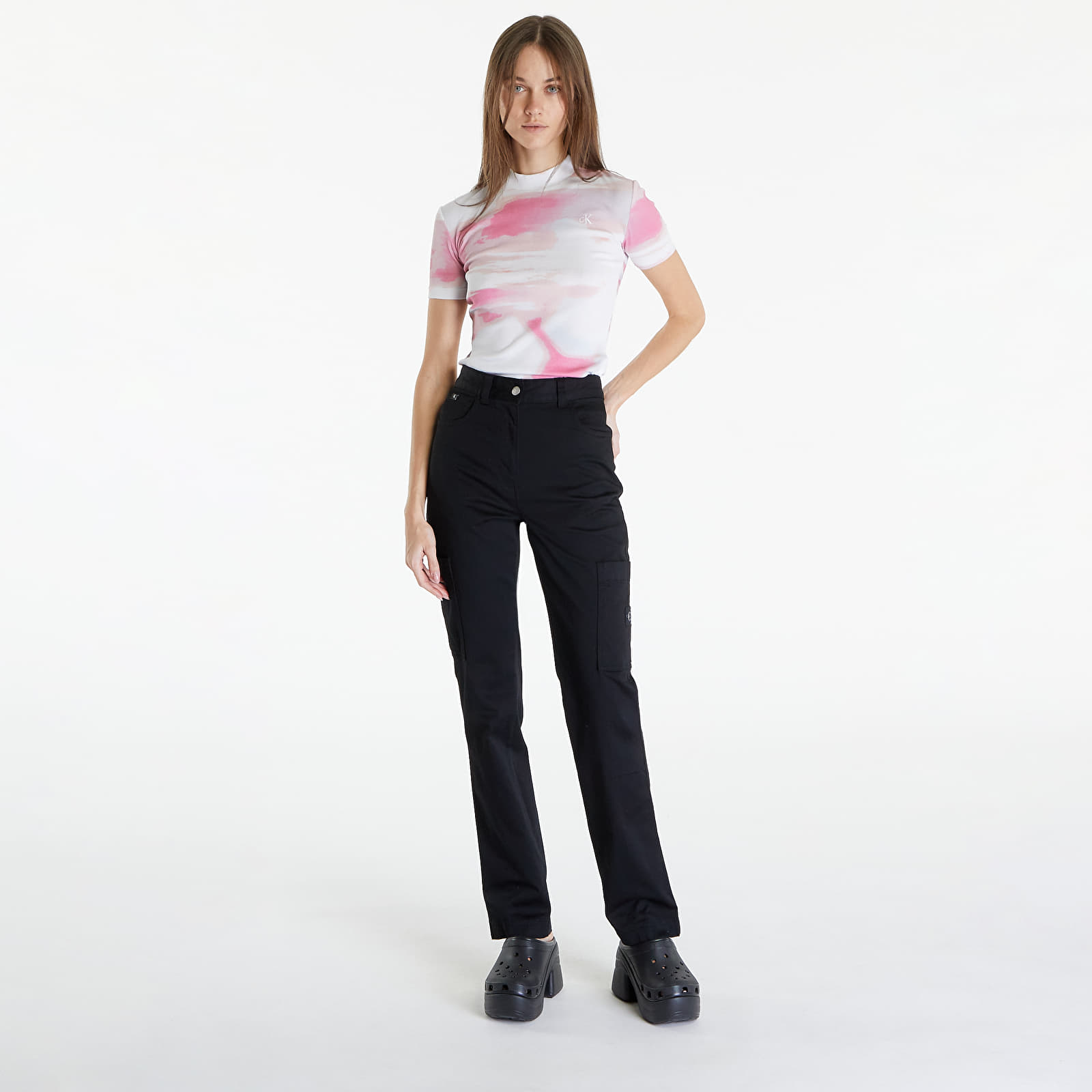 Džínsy a nohavice Calvin Klein Jeans Woven Label High Rise Straight Pant Black