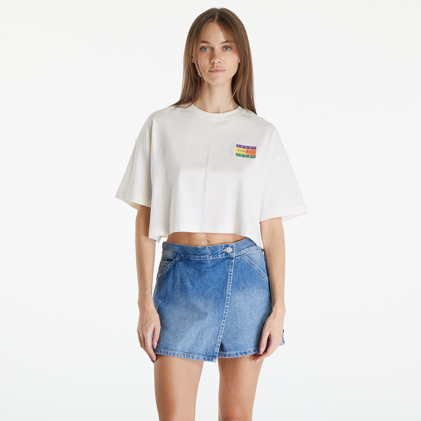 Тениски Tommy Jeans Oversized Cropped Summer Flag Tee Ancient White