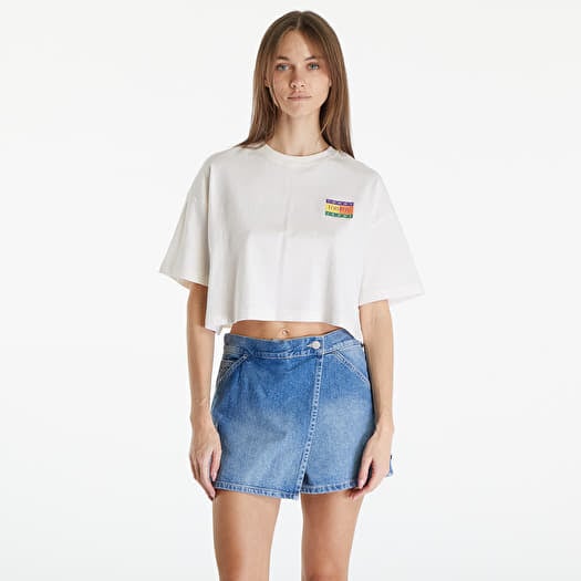 T-shirt Tommy Jeans Oversized Cropped Summer Flag Tee Ancient White